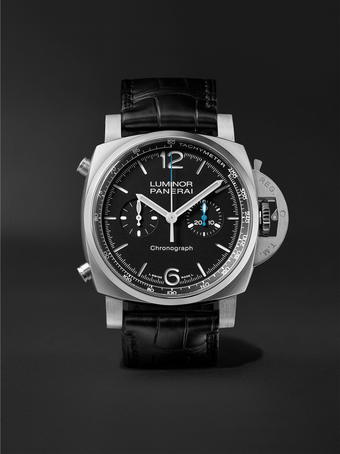 Panerai Luminor Chrono Automatic Chronograph 44mm Stainless Steel And Alligator Watch, Ref. No. Pam01109 In Black