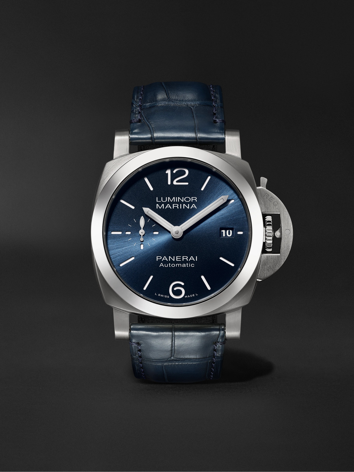 Panerai Luminor Marina Quaranta Automatic 40mm Stainless Steel And Alligator Watch, Ref. No. Pam01270 In Blue