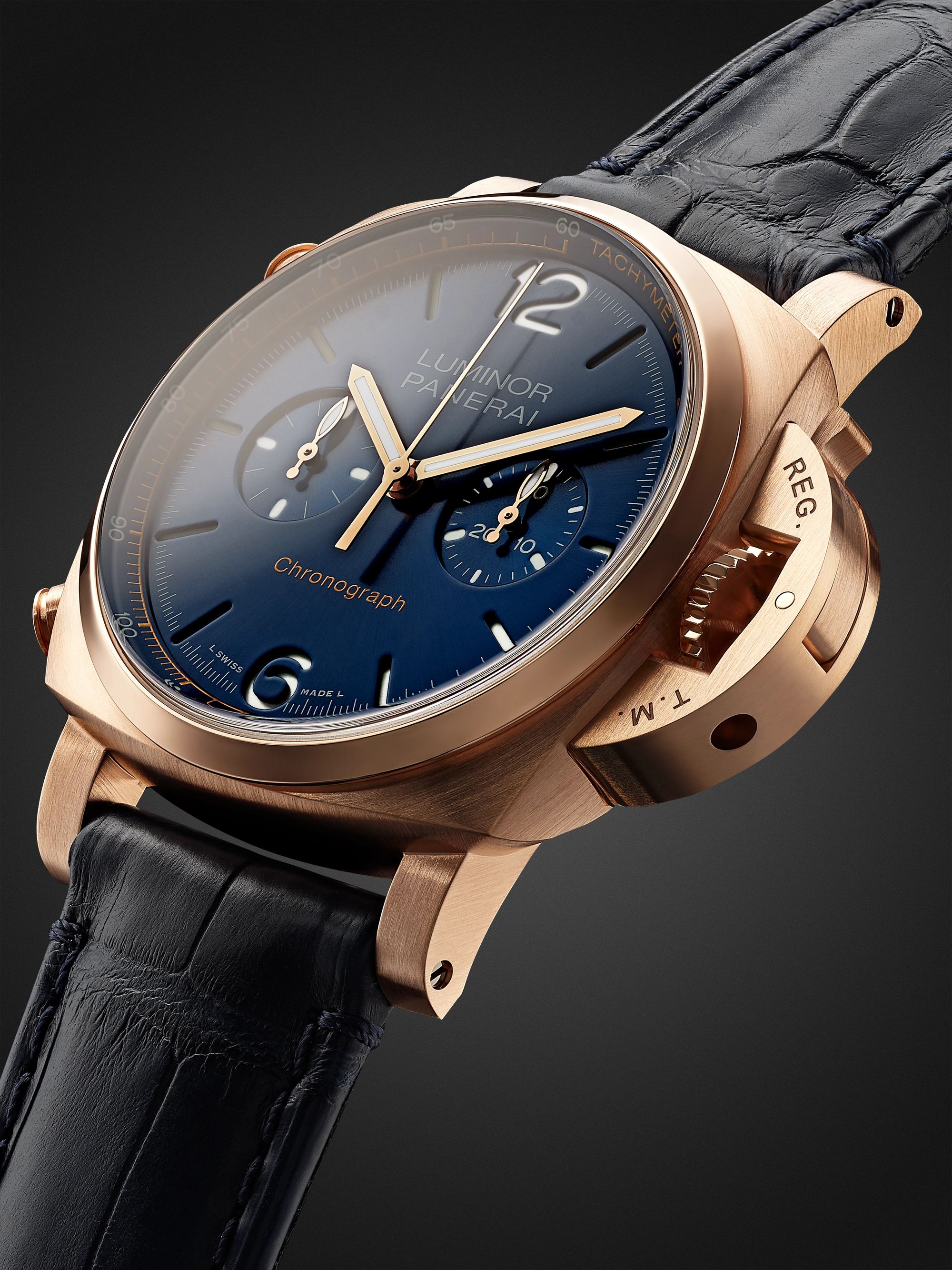 PANERAI Luminor Chrono Automatic Chronograph 44mm Goldtech and Alligator Watch, Ref. No. PAM01111