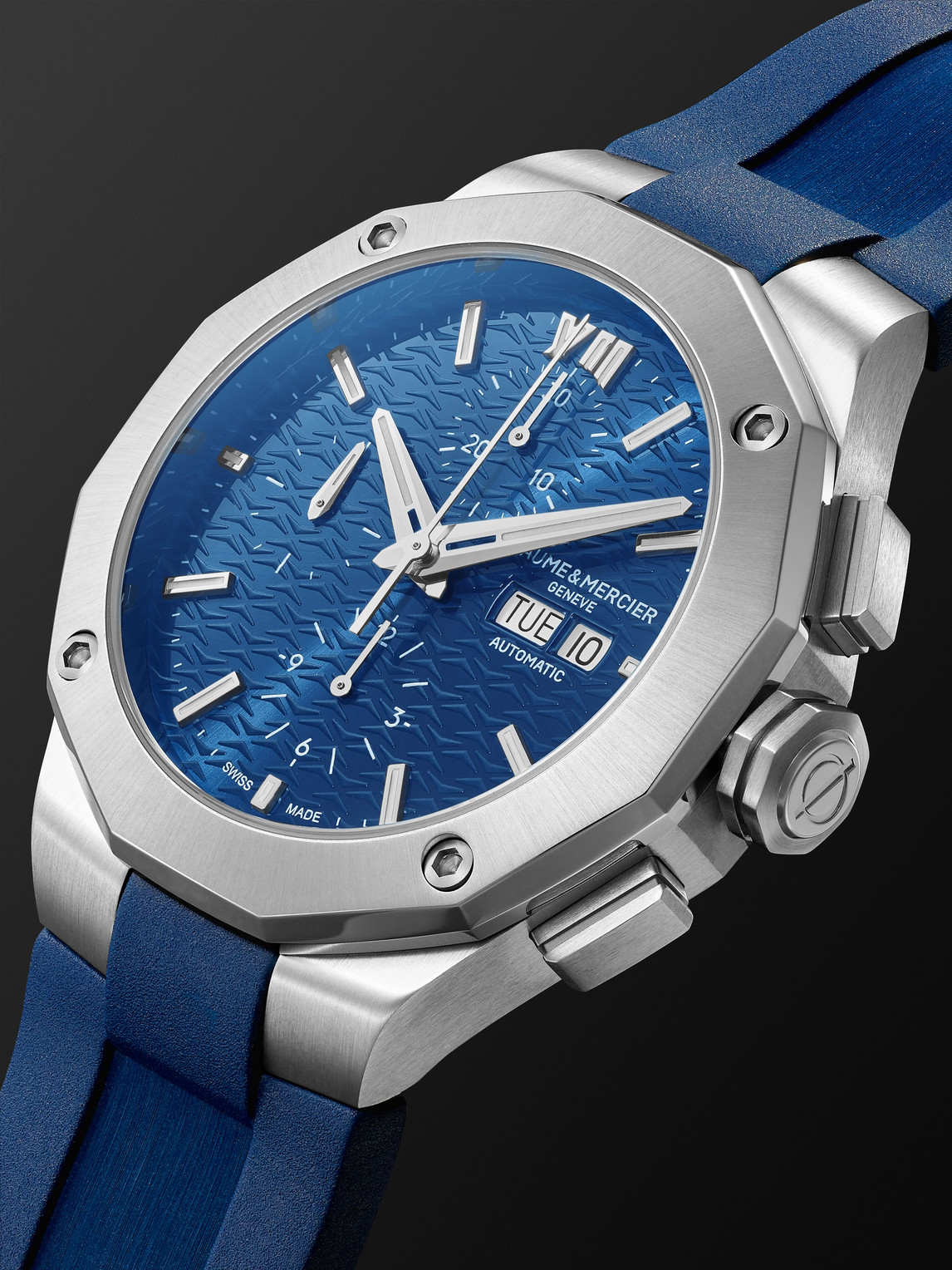 Shop Baume & Mercier Riviera Baumatic Automatic Chronograph 43mm Stainless Steel And Rubber Watch, Ref. No. M0a10623 In Blue
