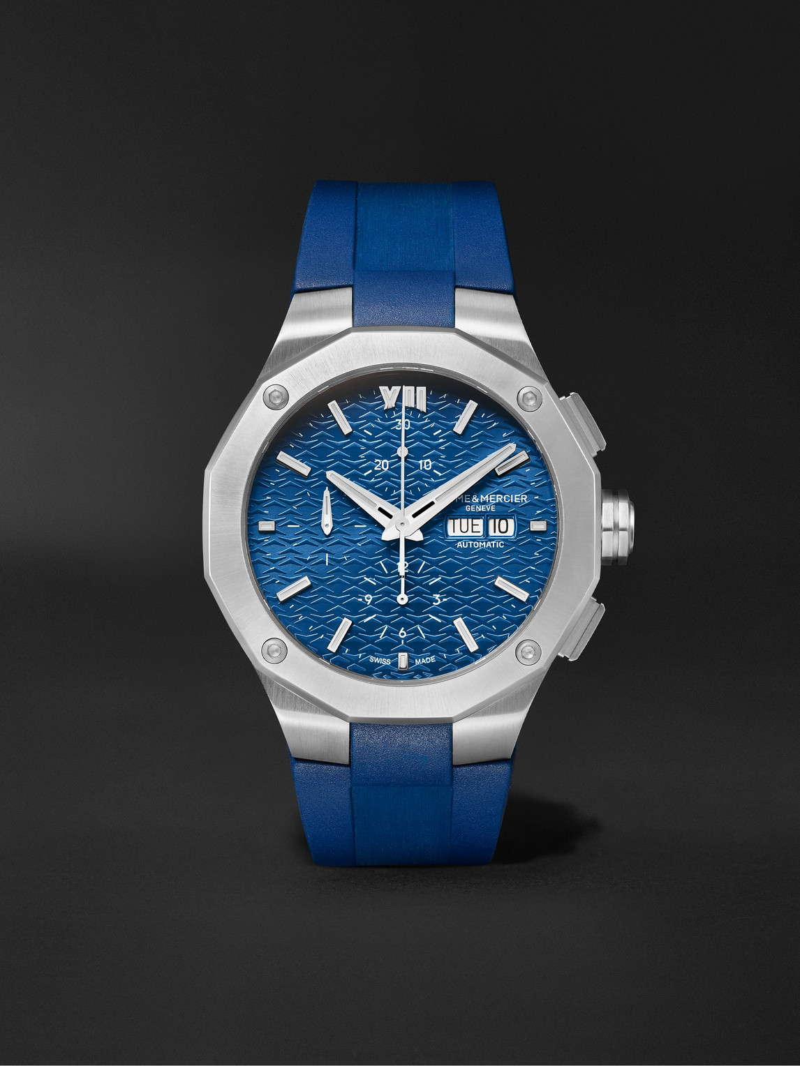 Baume & Mercier Riviera Baumatic Automatic Chronograph 43mm Stainless Steel And Rubber Watch, Ref. No. M0a10623 In Blue