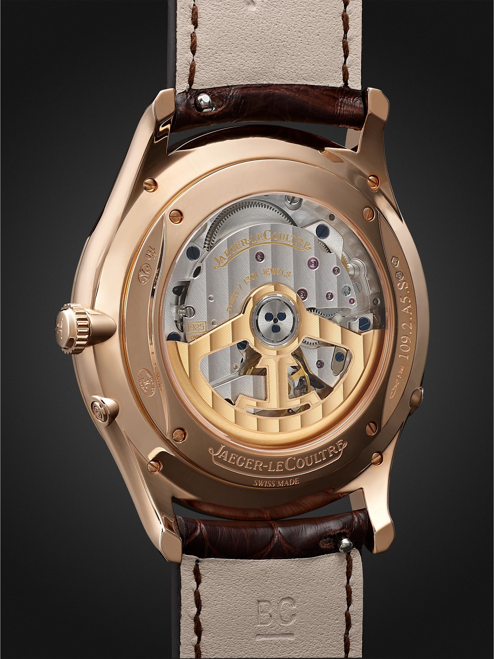 JAEGER-LECOULTRE Master Ultra Thin Automatic Moon-Phase 39mm 18-Karat Pink Gold and Alligator Watch, Ref. No. 1362510