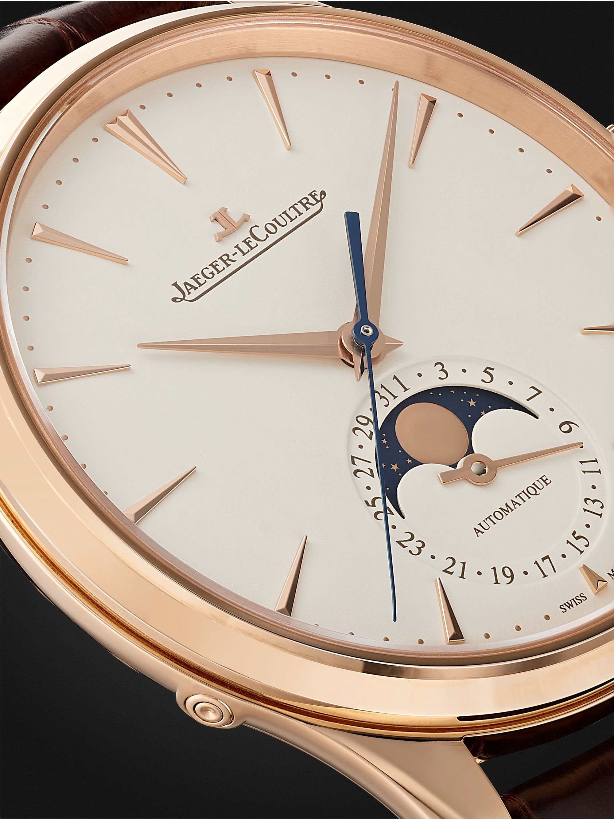 JAEGER-LECOULTRE Master Ultra Thin Automatic Moon-Phase 39mm 18-Karat Pink Gold and Alligator Watch, Ref. No. 1362510