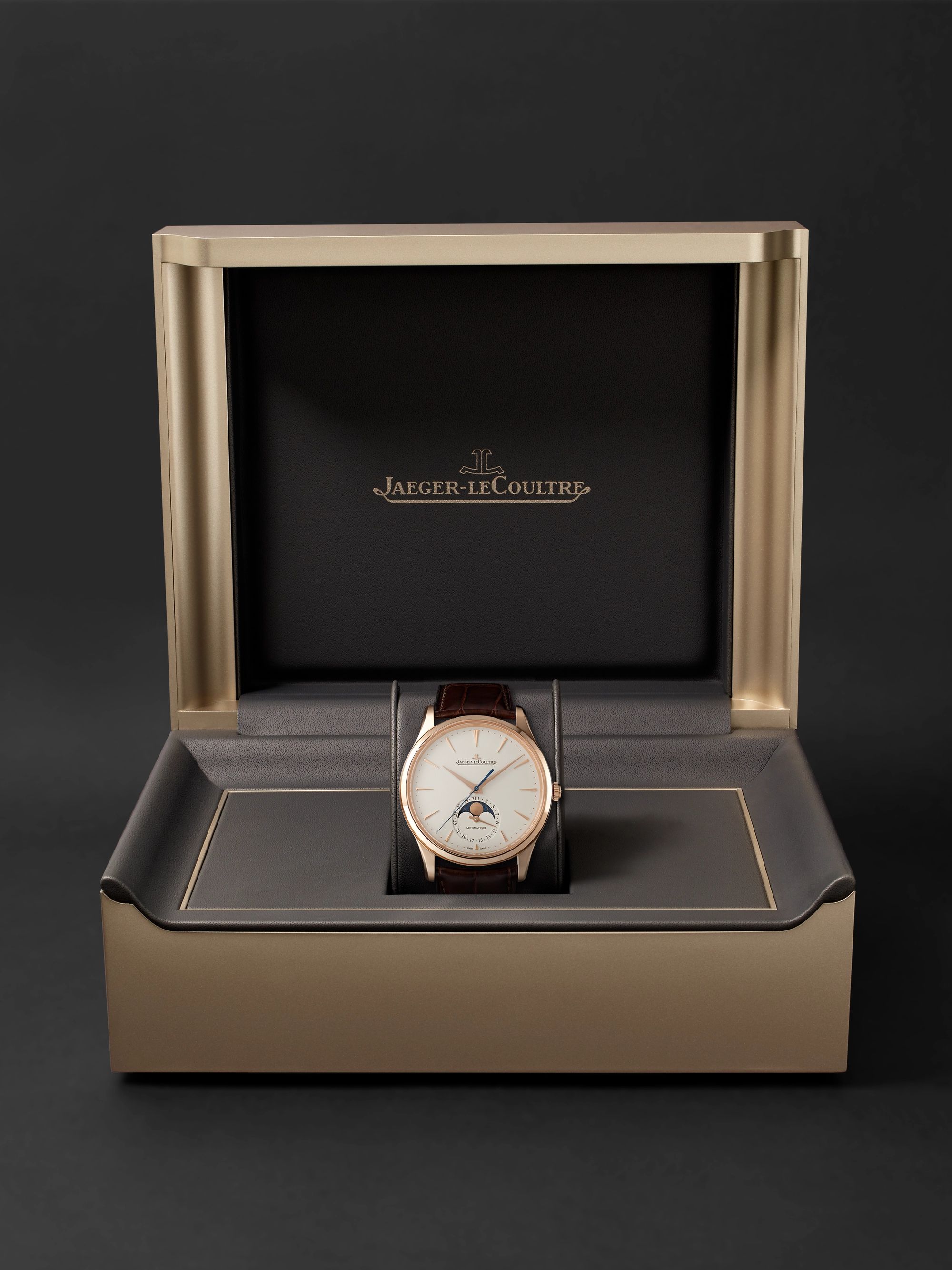 JAEGER-LECOULTRE Master Ultra Thin Automatic Moon-Phase 39mm 18-Karat Pink Gold and Alligator Watch, Ref. No. 1362510