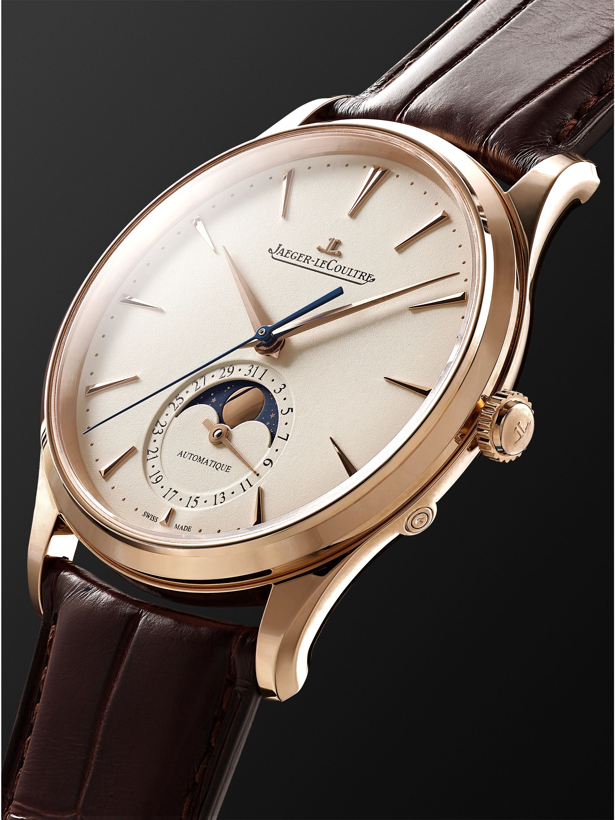 JAEGER-LECOULTRE Master Ultra Thin Automatic Moon-Phase 39mm 18-Karat Pink Gold and Alligator Watch, Ref. No. 1362510