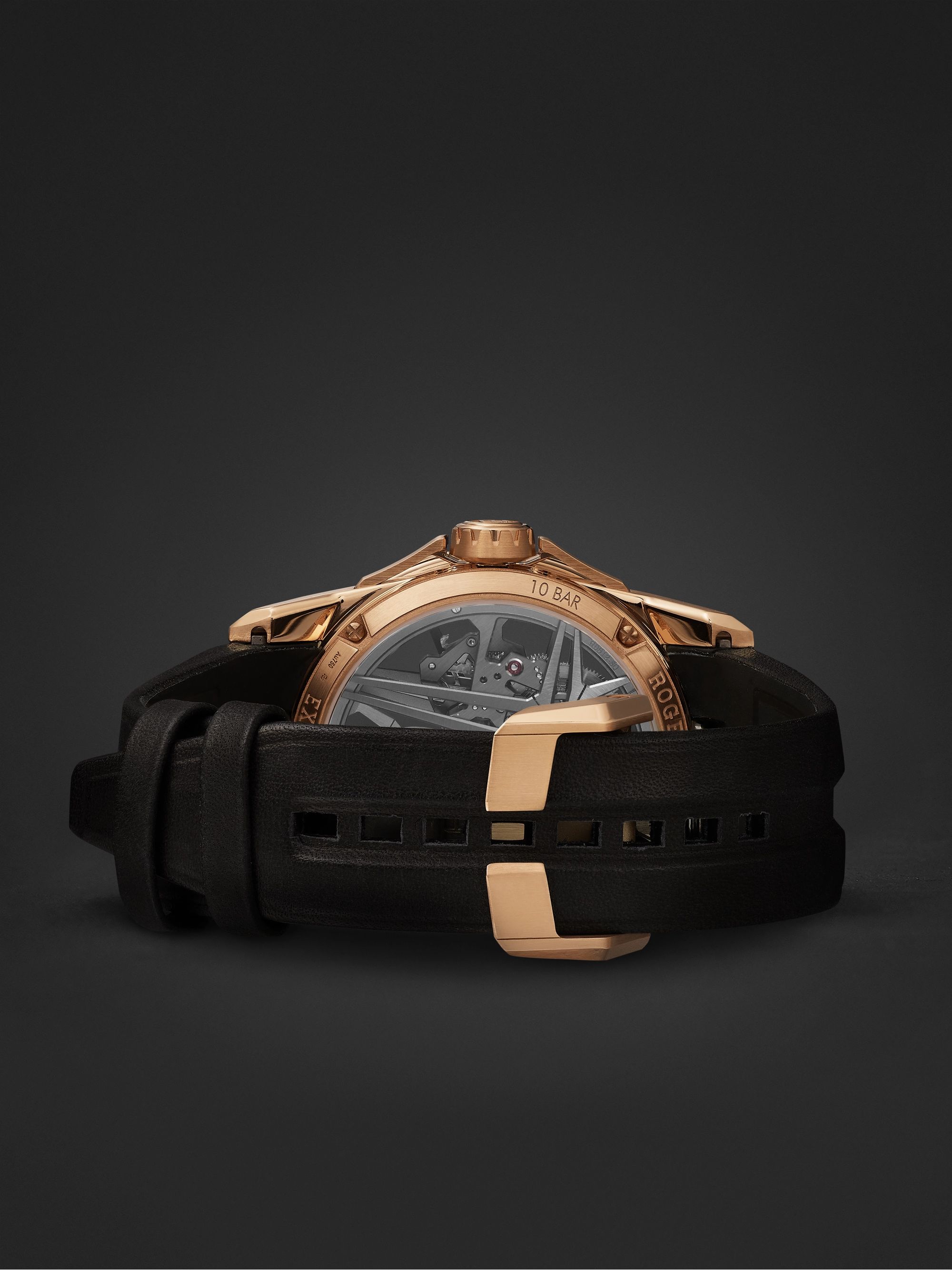 ROGER DUBUIS Excalibur EON Gold Limited Edition Automatic Skeleton Flying Tourbillon 42mm 18-Karat Pink Gold and Leather Watch, Ref. No. DBEX0836