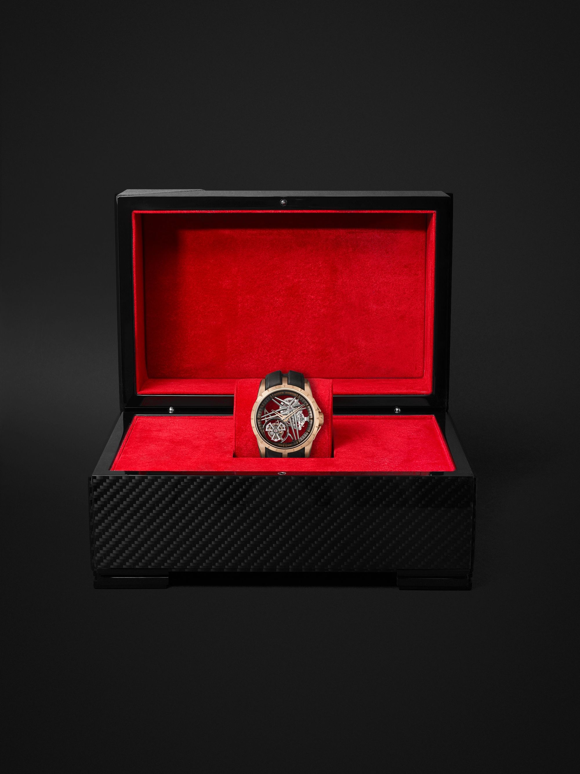 ROGER DUBUIS Excalibur EON Gold Limited Edition Automatic Skeleton Flying Tourbillon 42mm 18-Karat Pink Gold and Leather Watch, Ref. No. DBEX0836