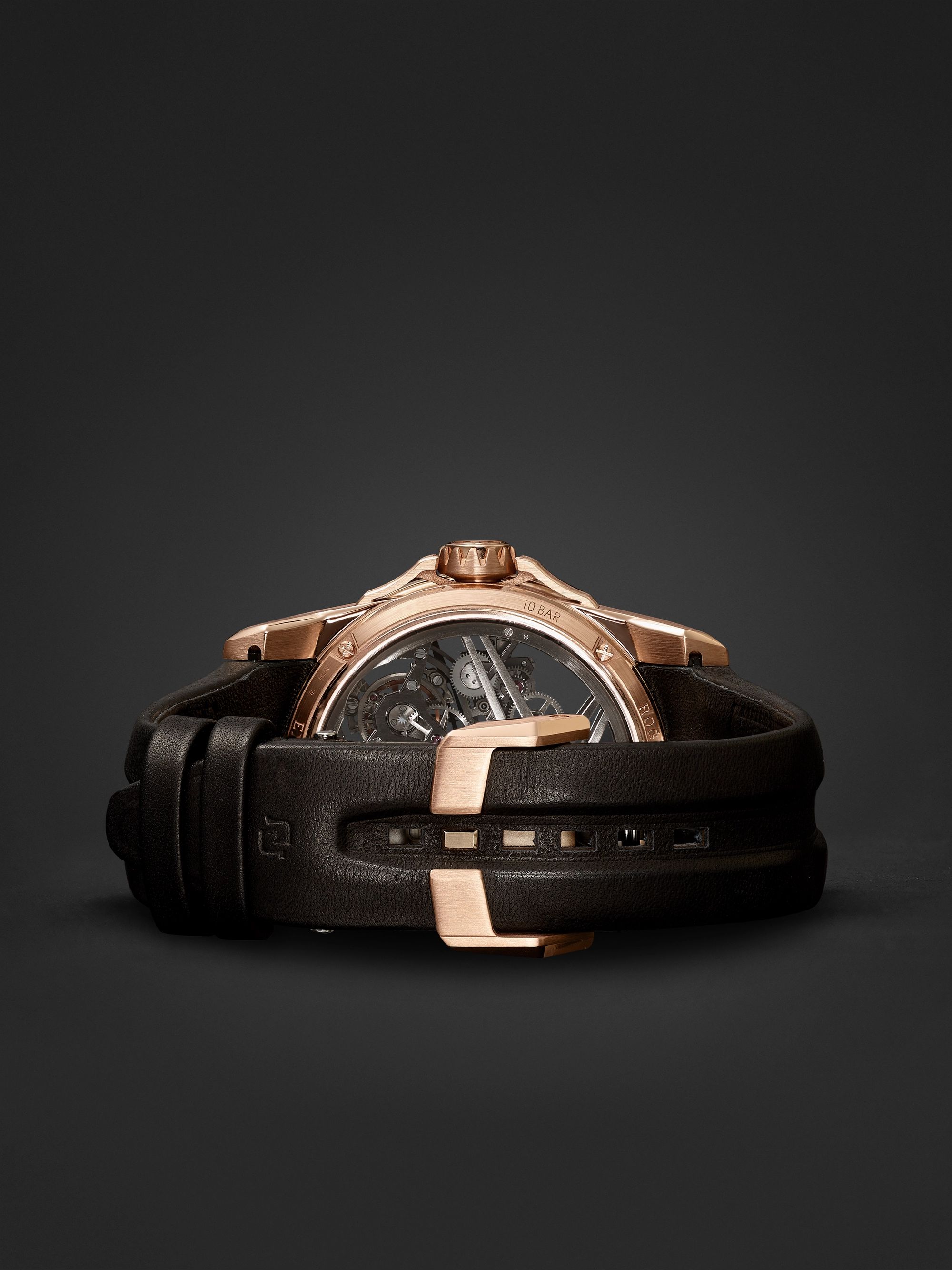 ROGER DUBUIS Excalibur EON Gold Limited Edition Hand-Wound Double Flying Tourbillon 45mm 18-Karat Pink-Gold and Leather Watch, Ref. No. DBEX0818