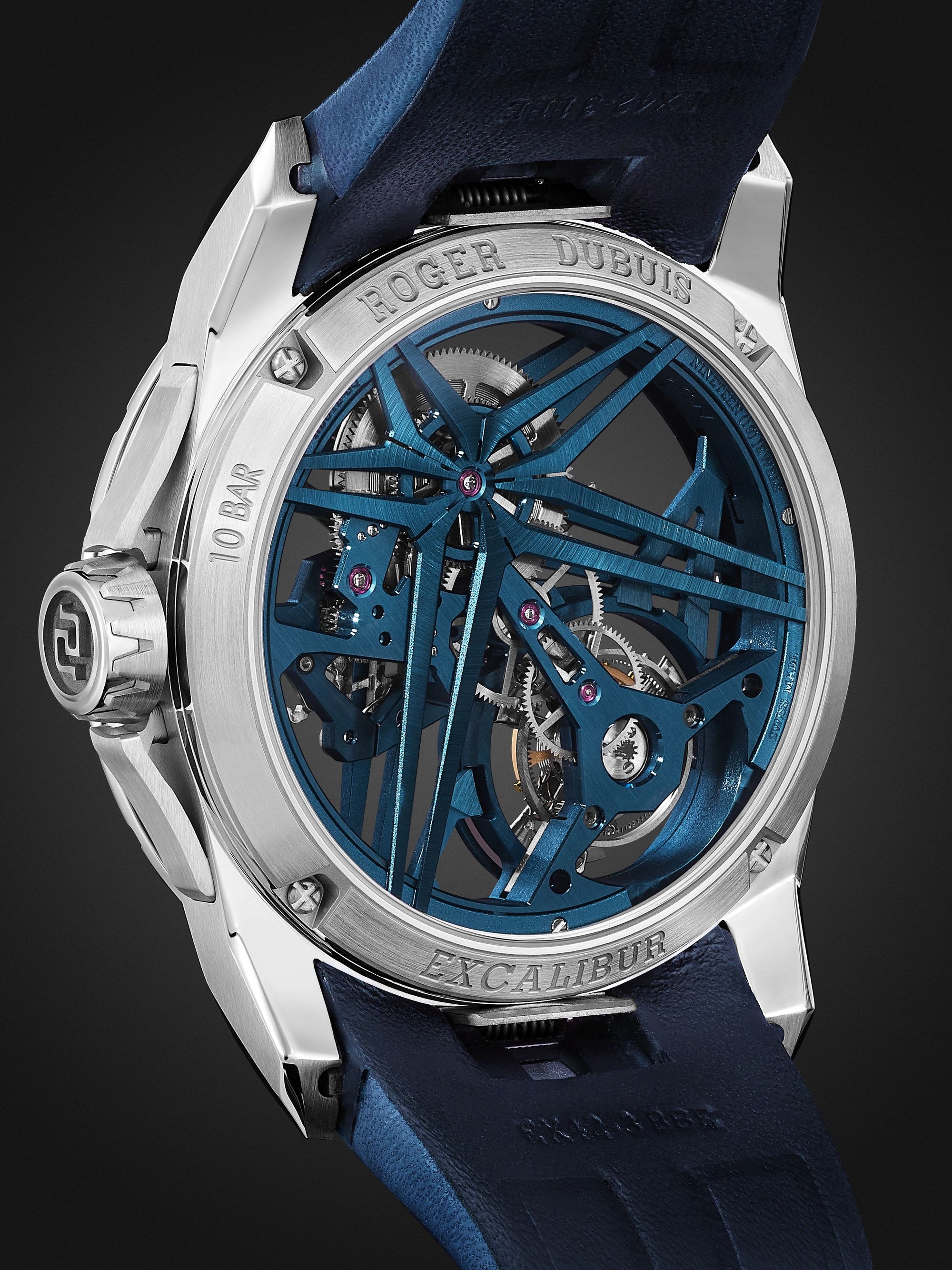 ROGER DUBUIS Excalibur Cobalt Blue Limited Edition Flying Tourbillon Hand-Wound 42mm CarTech Micro-Melt BioDur CCMTM and Leather Watch, Ref. No. DBEX0838
