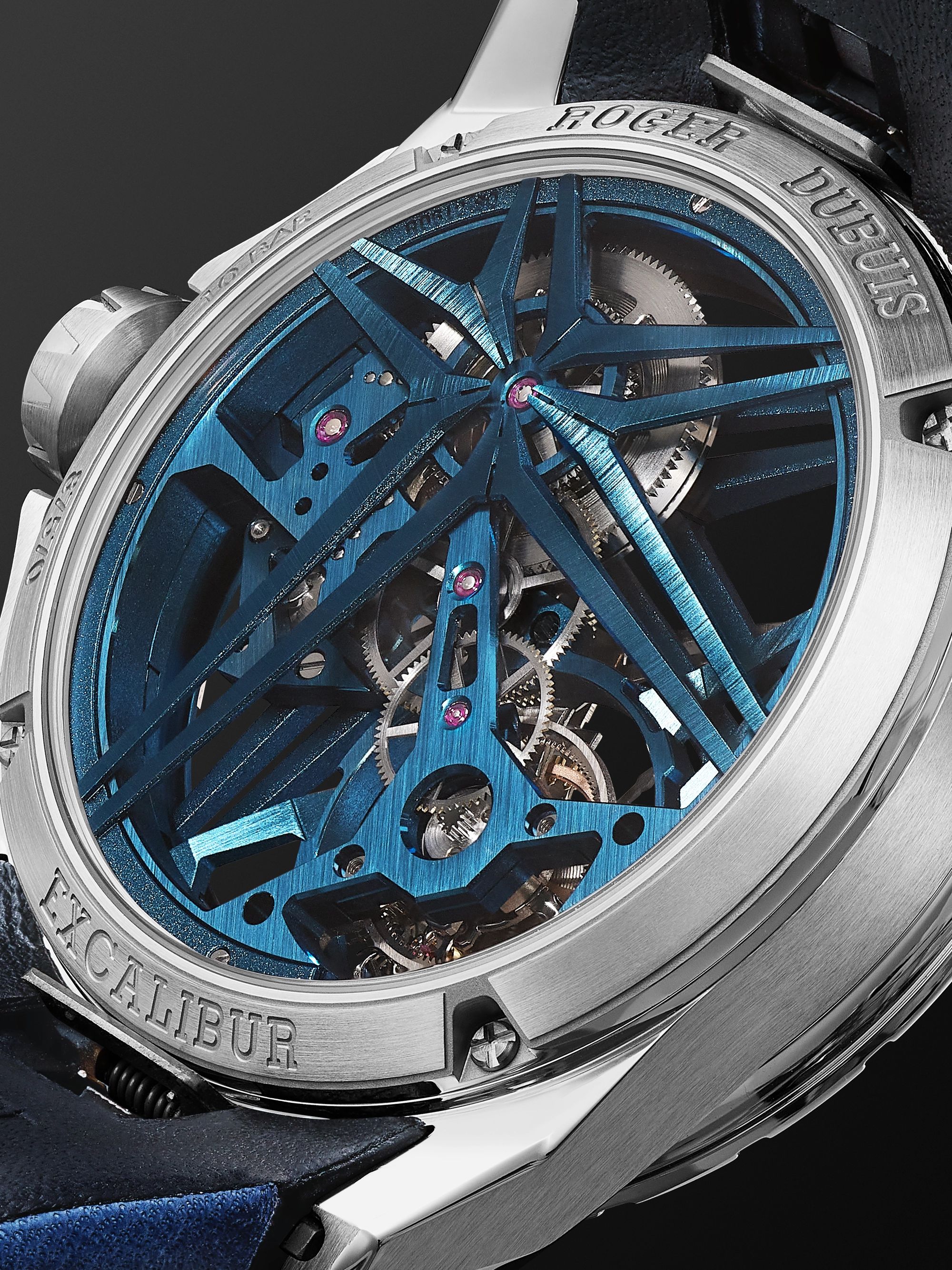 ROGER DUBUIS Excalibur Cobalt Blue Limited Edition Flying Tourbillon Hand-Wound 42mm CarTech Micro-Melt BioDur CCMTM and Leather Watch, Ref. No. DBEX0838