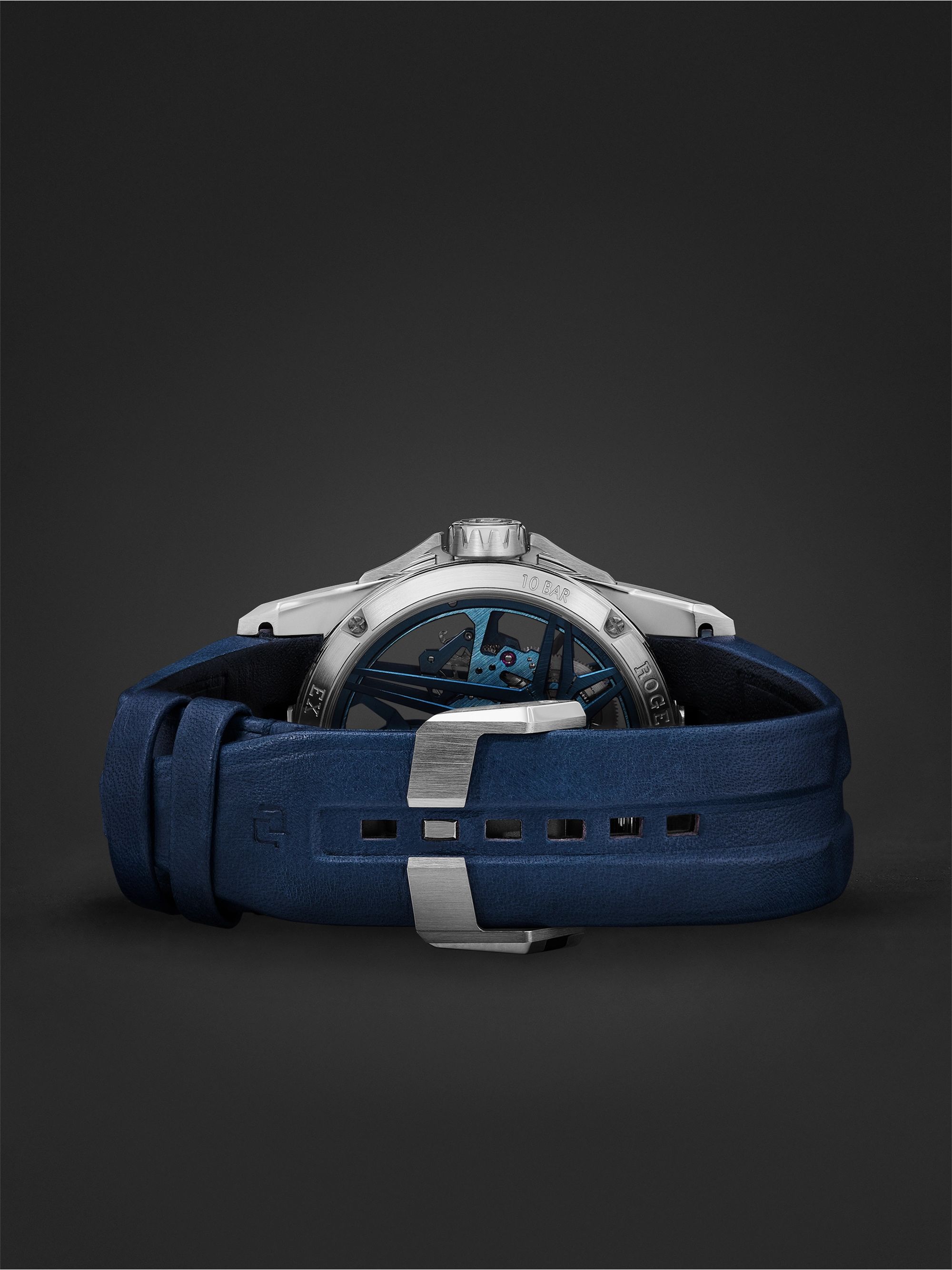 ROGER DUBUIS Excalibur Cobalt Blue Limited Edition Flying Tourbillon Hand-Wound 42mm CarTech Micro-Melt BioDur CCMTM and Leather Watch, Ref. No. DBEX0838
