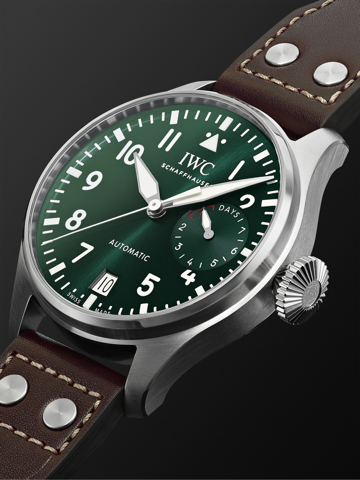 Shop Iwc Schaffhausen Big Pilot's Automatic 46.2mm Stainless Steel And Leather Watch, Ref. No. Iw501015 In Green