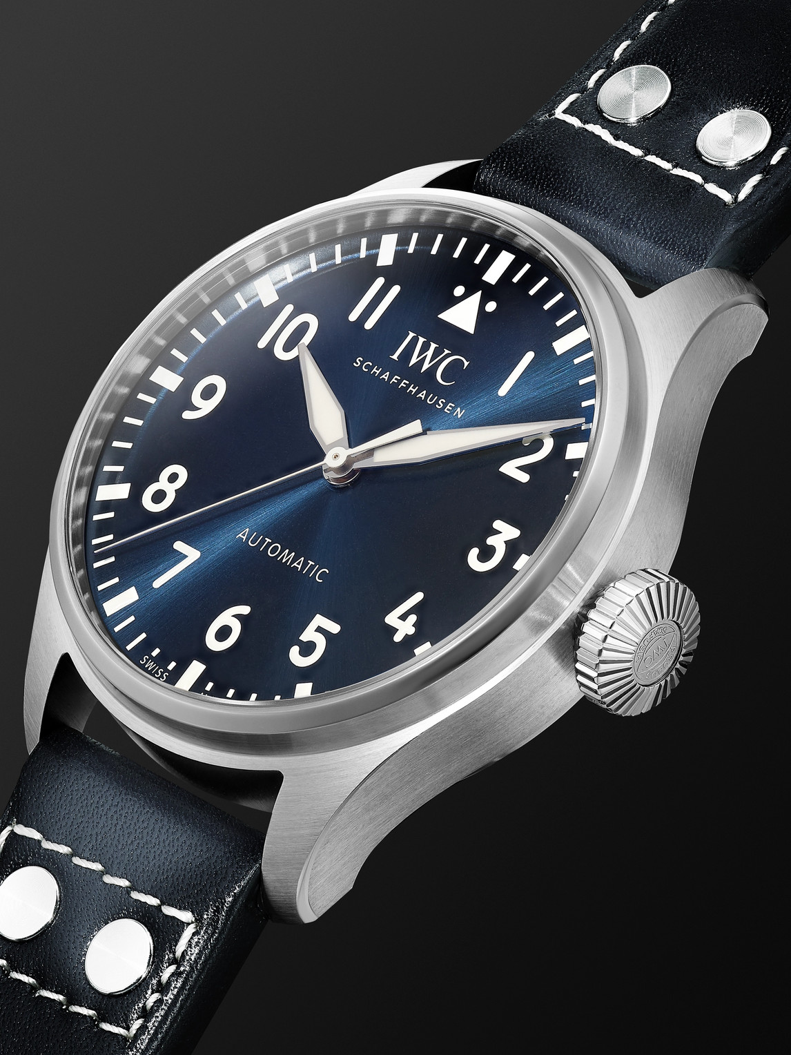 Shop Iwc Schaffhausen Big Pilot's Automatic 43mm Stainless Steel And Leather Watch, Ref. No. Iw329303 In Blue