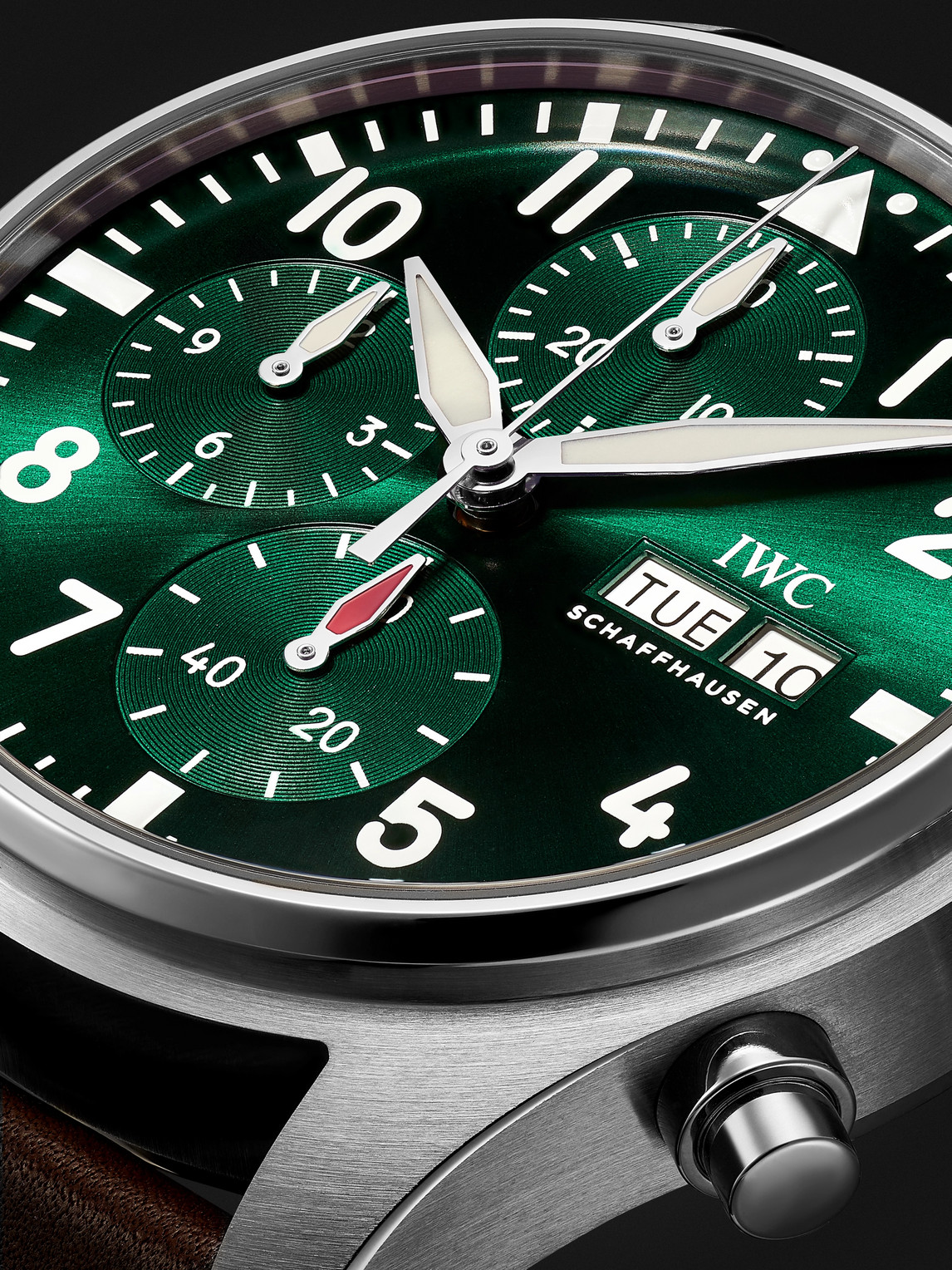 Shop Iwc Schaffhausen Pilot's Automatic Chronograph 41mm Stainless Steel And Leather Watch, Ref. No. Iw388103 In Green