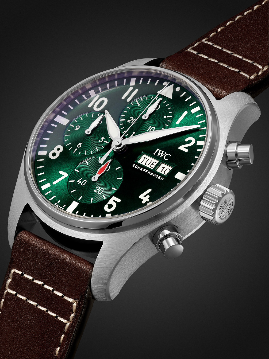 Shop Iwc Schaffhausen Pilot's Automatic Chronograph 41mm Stainless Steel And Leather Watch, Ref. No. Iw388103 In Green