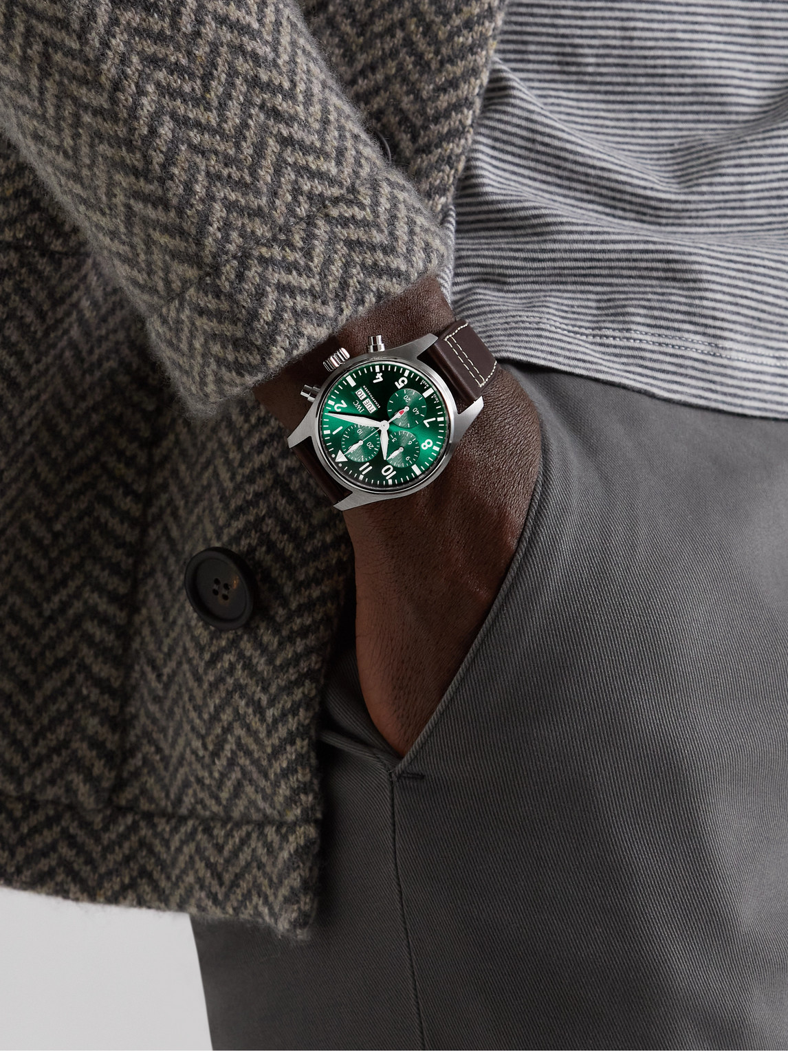 Shop Iwc Schaffhausen Pilot's Automatic Chronograph 41mm Stainless Steel And Leather Watch, Ref. No. Iw388103 In Green