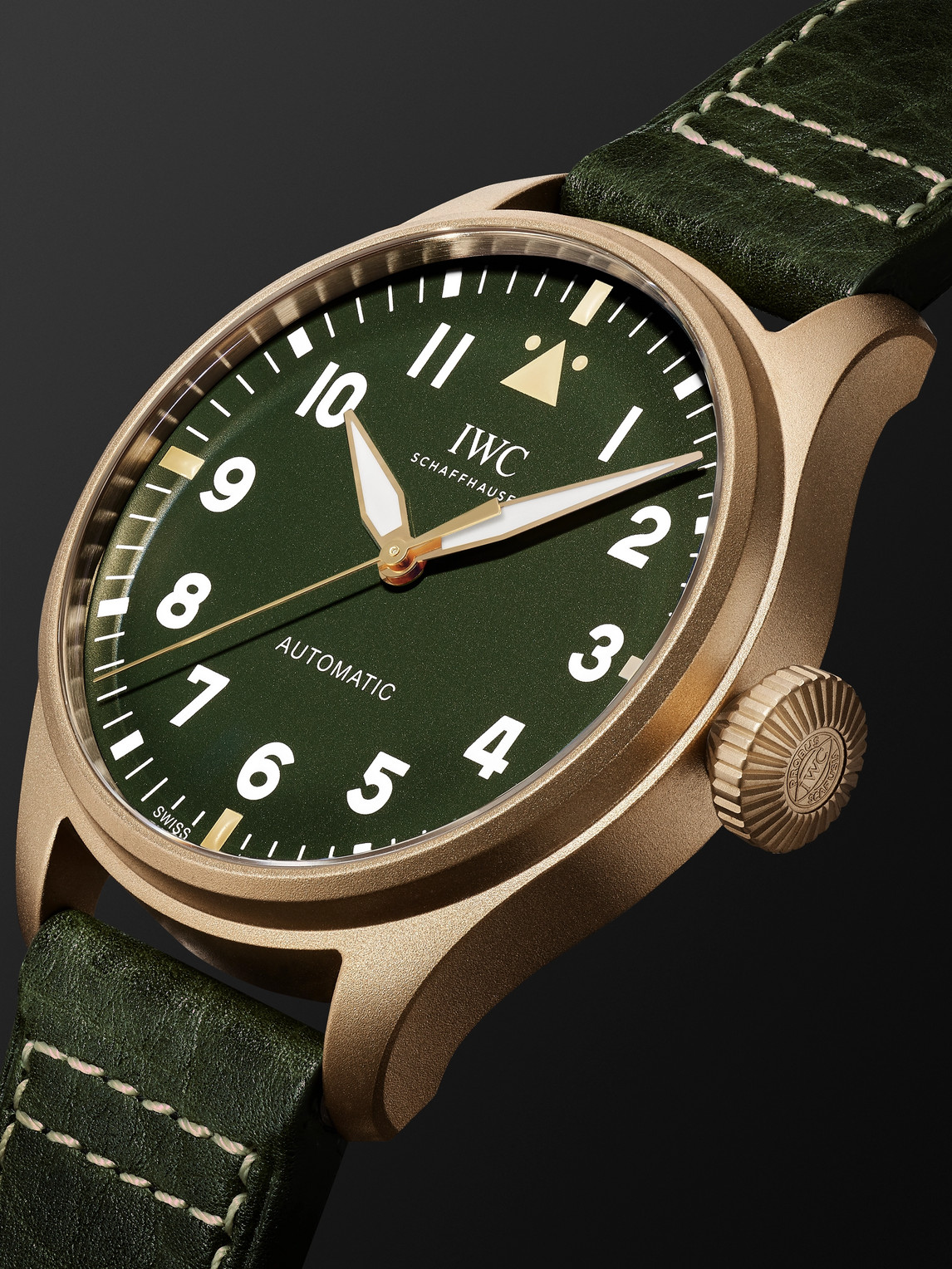 Shop Iwc Schaffhausen Big Pilot's Spitfire Automatic 43mm Bronze And Leather Watch, Ref. No. Iw329702 In Green