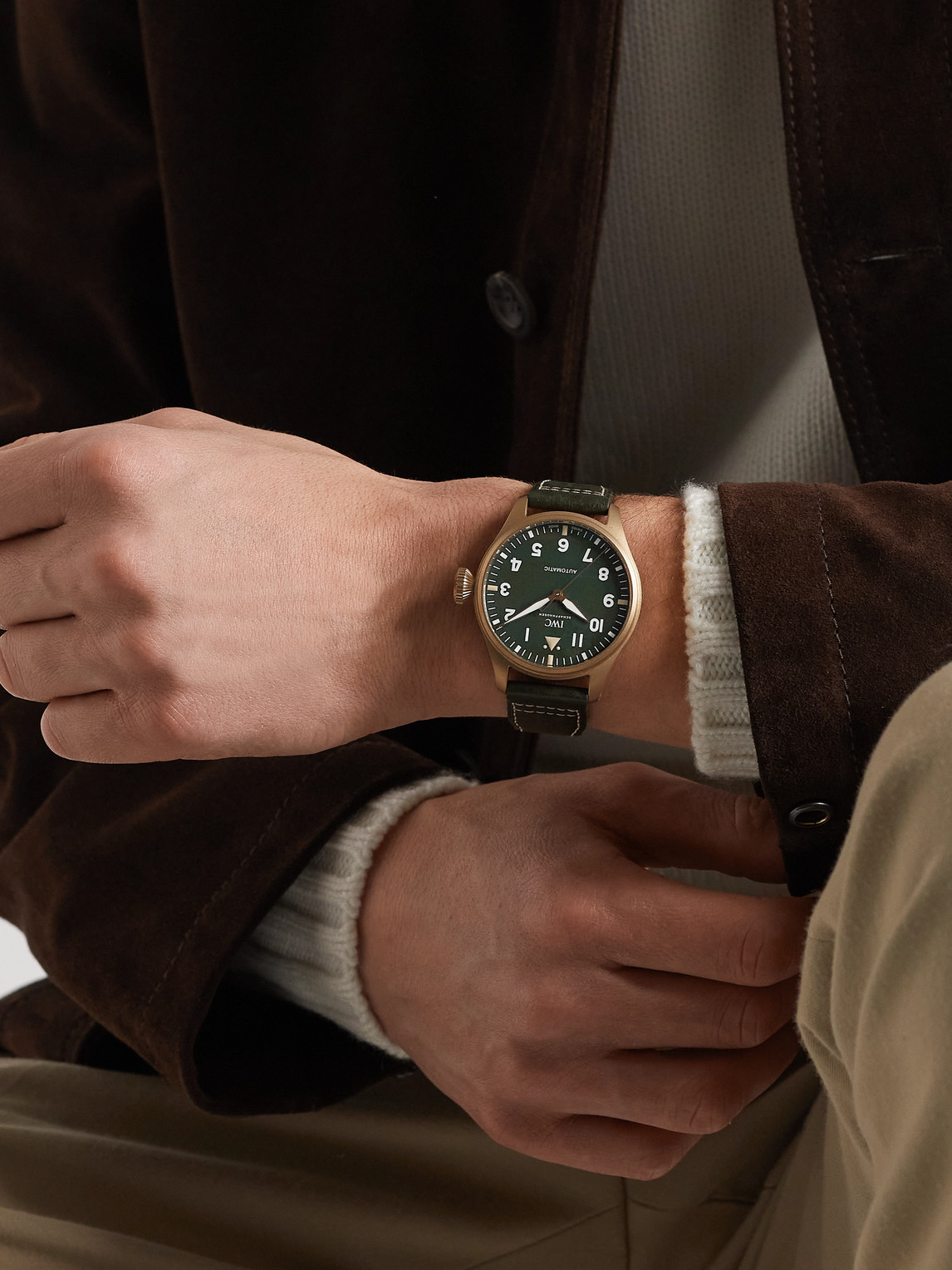 Shop Iwc Schaffhausen Big Pilot's Spitfire Automatic 43mm Bronze And Leather Watch, Ref. No. Iw329702 In Green
