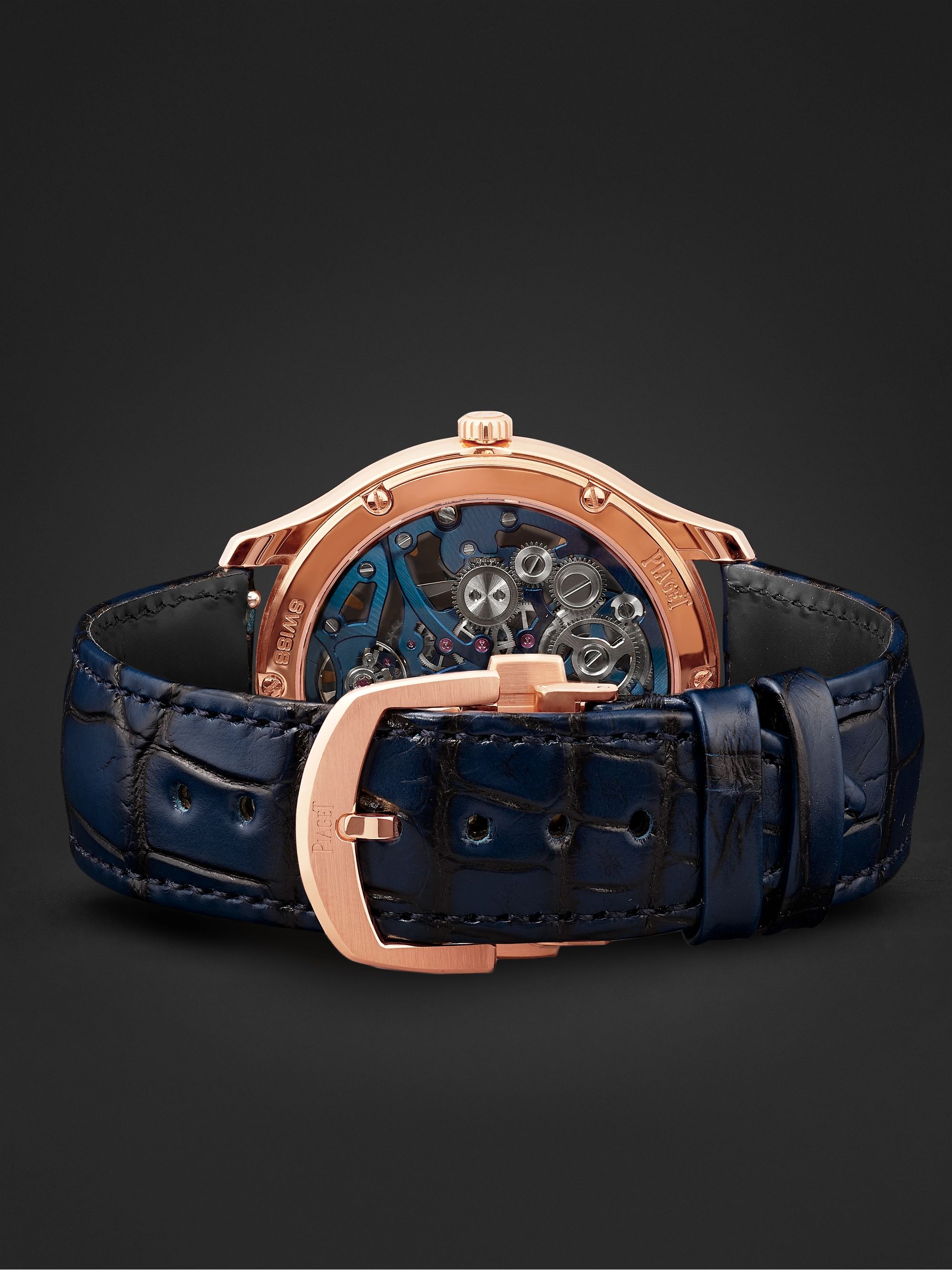 PIAGET Polo Skeleton Automatic 42mm 18-Karat Pink Gold and Alligator Watch, Ref. No. G0A46009