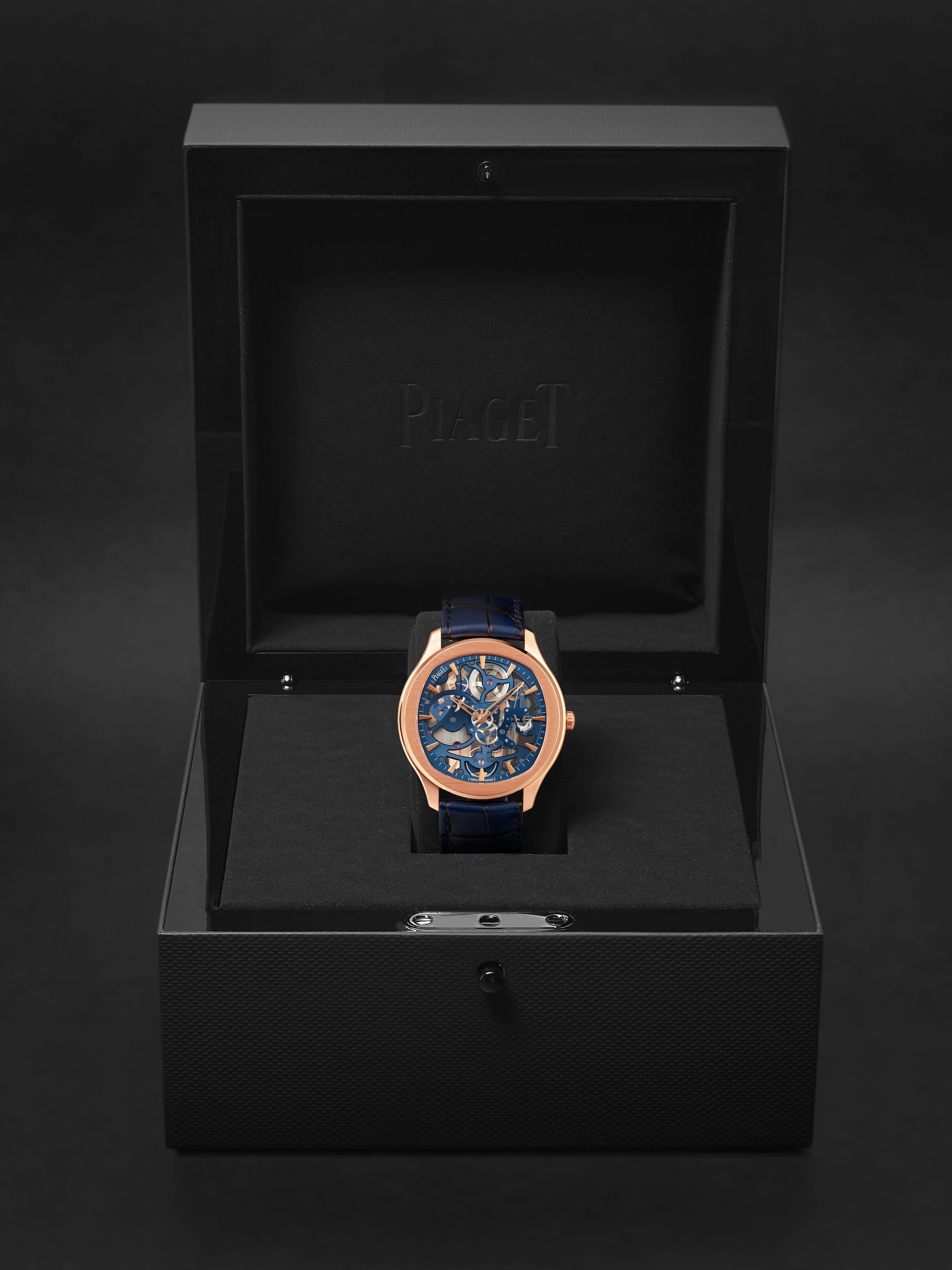 PIAGET Polo Skeleton Automatic 42mm 18-Karat Pink Gold and Alligator Watch, Ref. No. G0A46009