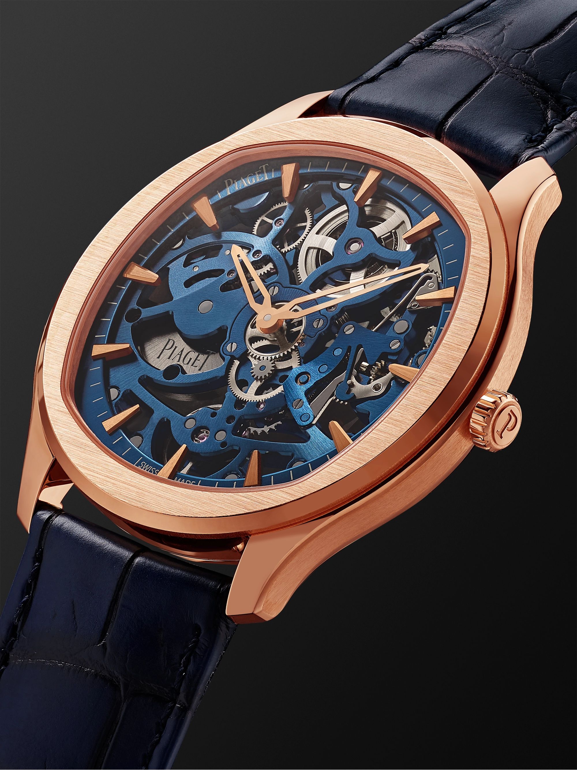 PIAGET Polo Skeleton Automatic 42mm 18-Karat Pink Gold and Alligator Watch, Ref. No. G0A46009