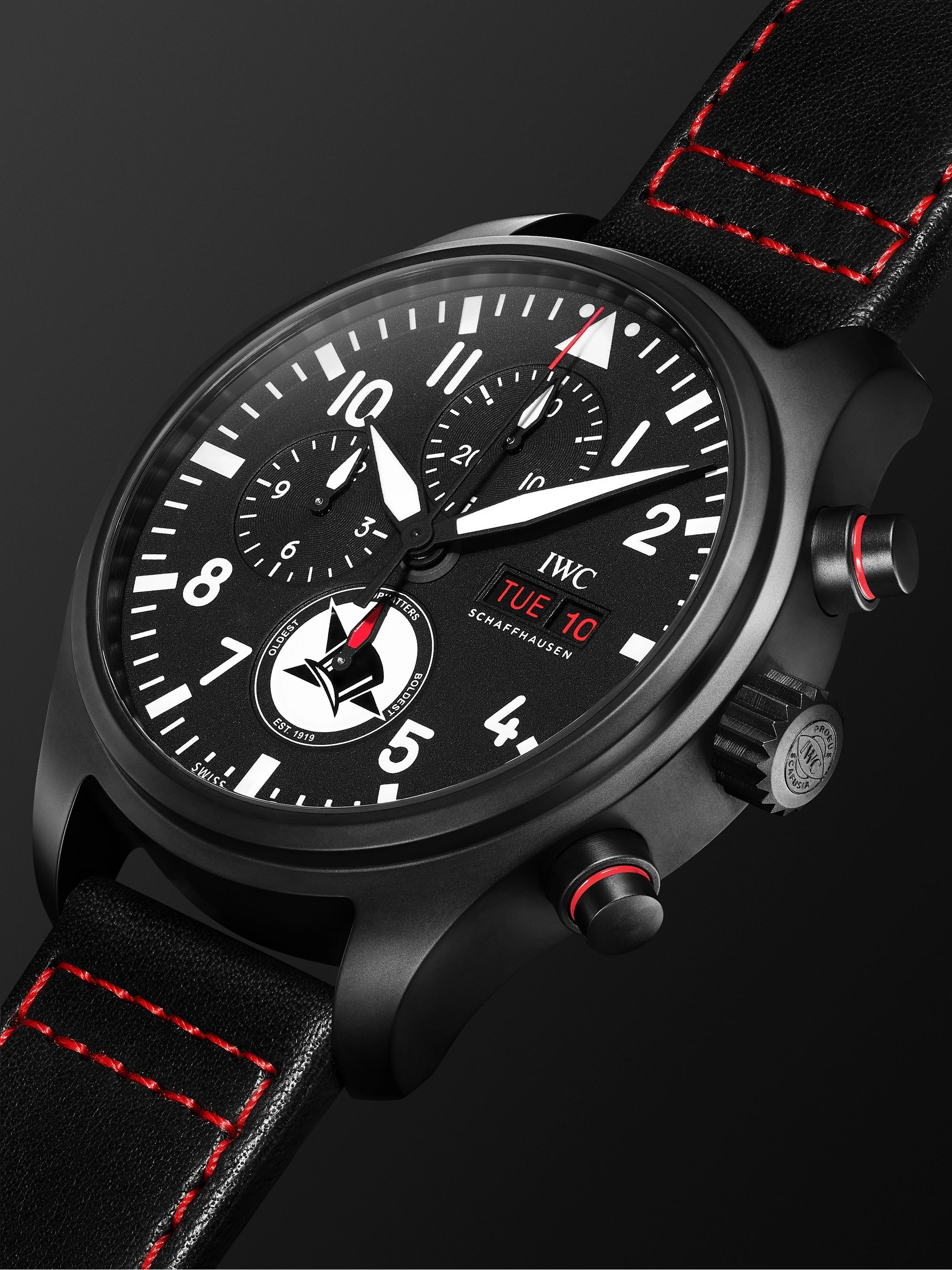 IWC SCHAFFHAUSEN Pilot's Tophatter Automatic Chronograph 44.5mm Ceramic and Leather Watch, Ref. No. IW389108
