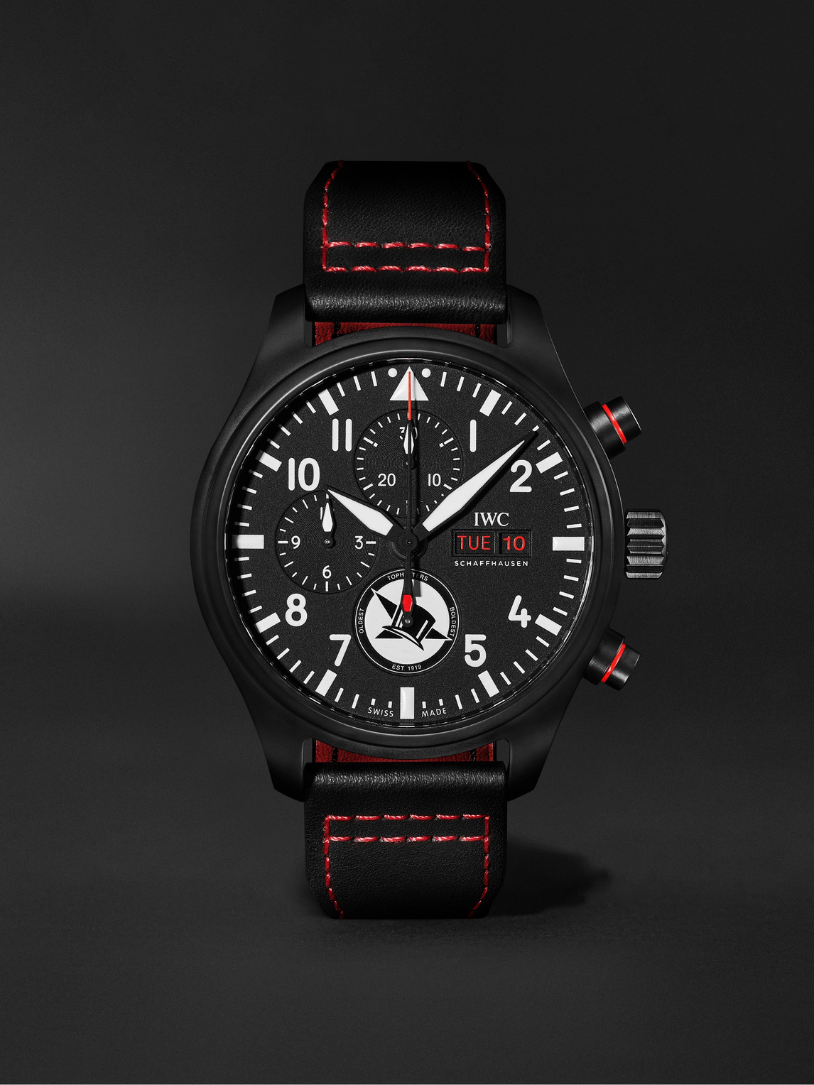 Iwc Schaffhausen Pilot's Tophatter Automatic Chronograph 44.5mm Ceramic And Leather Watch, Ref. No. Iw389108 In Black