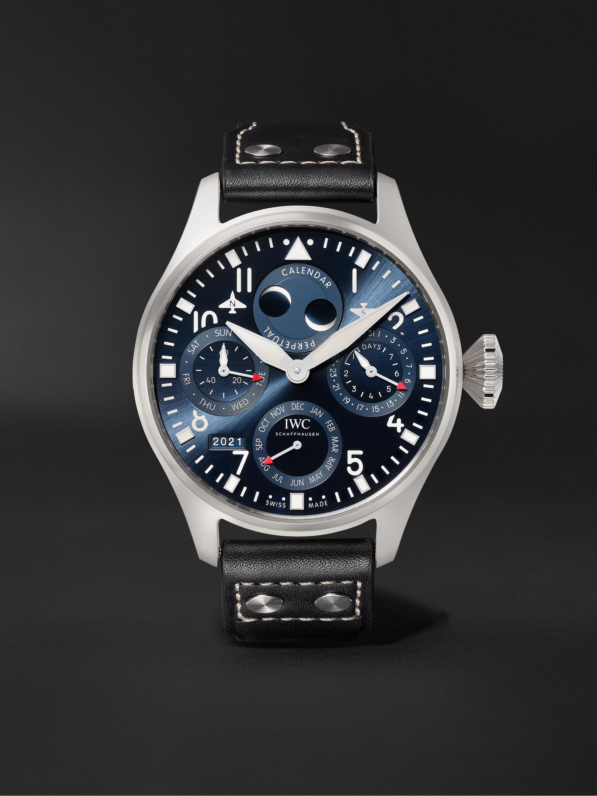IWC SCHAFFHAUSEN Big Pilot's Automatic Perpetual Calendar 46.2mm Stainless Steel and Leather Watch, Ref. No. IW503605