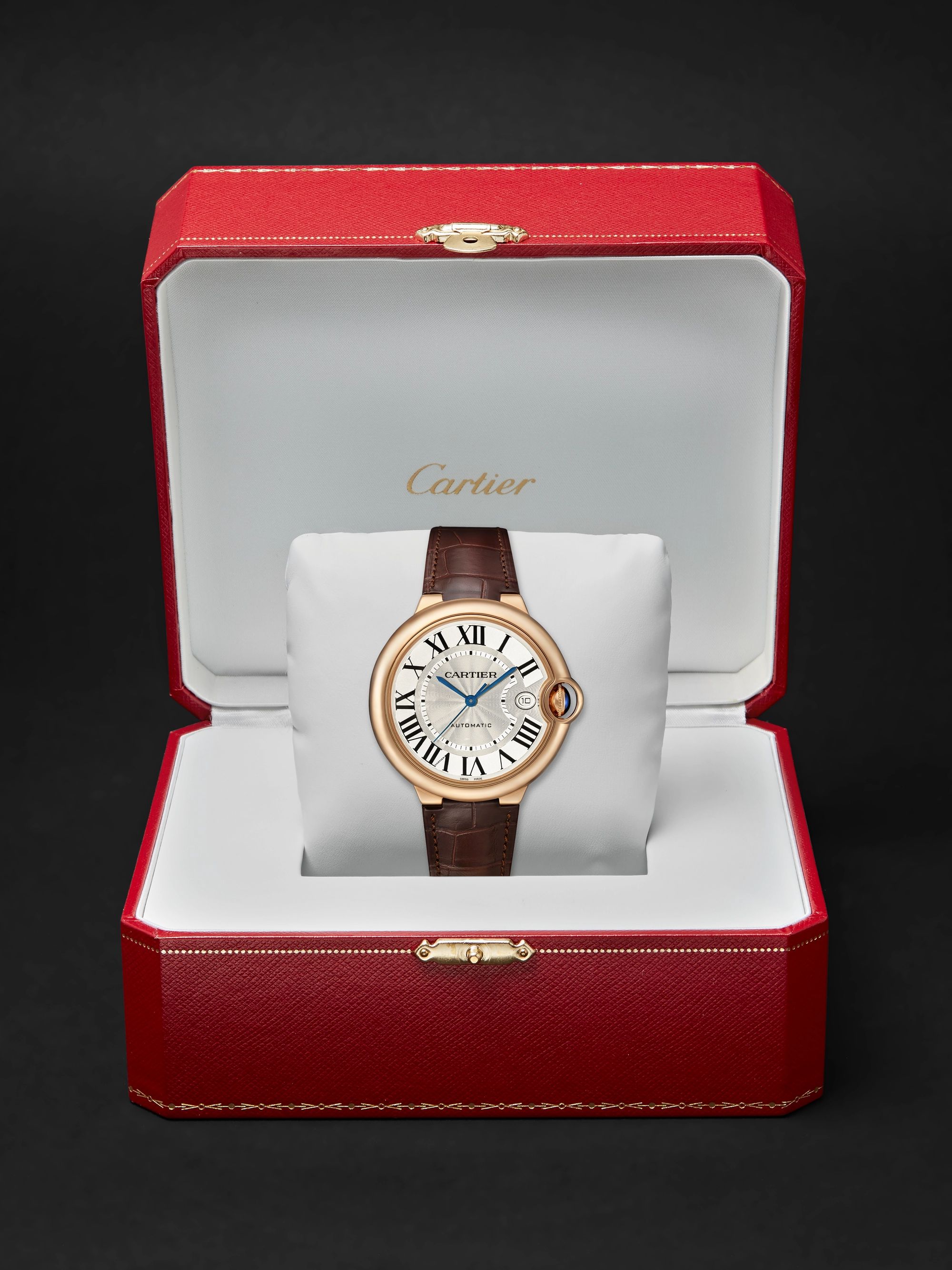 CARTIER Ballon Bleu de Cartier Automatic 40mm 18-Karat Pink Gold and Alligator Watch, Ref. No. WGBB0035