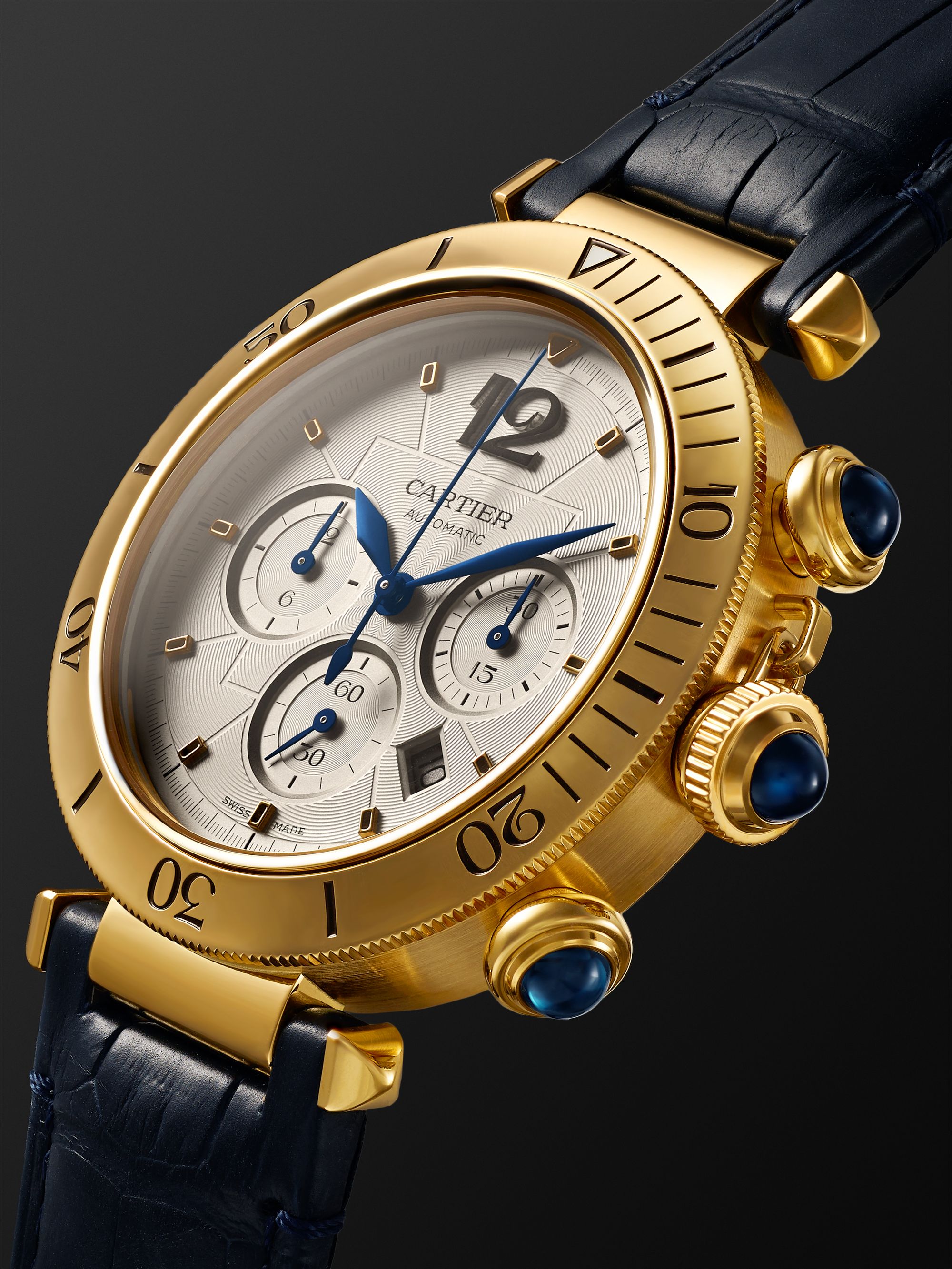 CARTIER Pasha de Cartier Automatic Chronograph 41mm 18-Karat Gold and Alligator Watch, Ref. No. WGPA0017