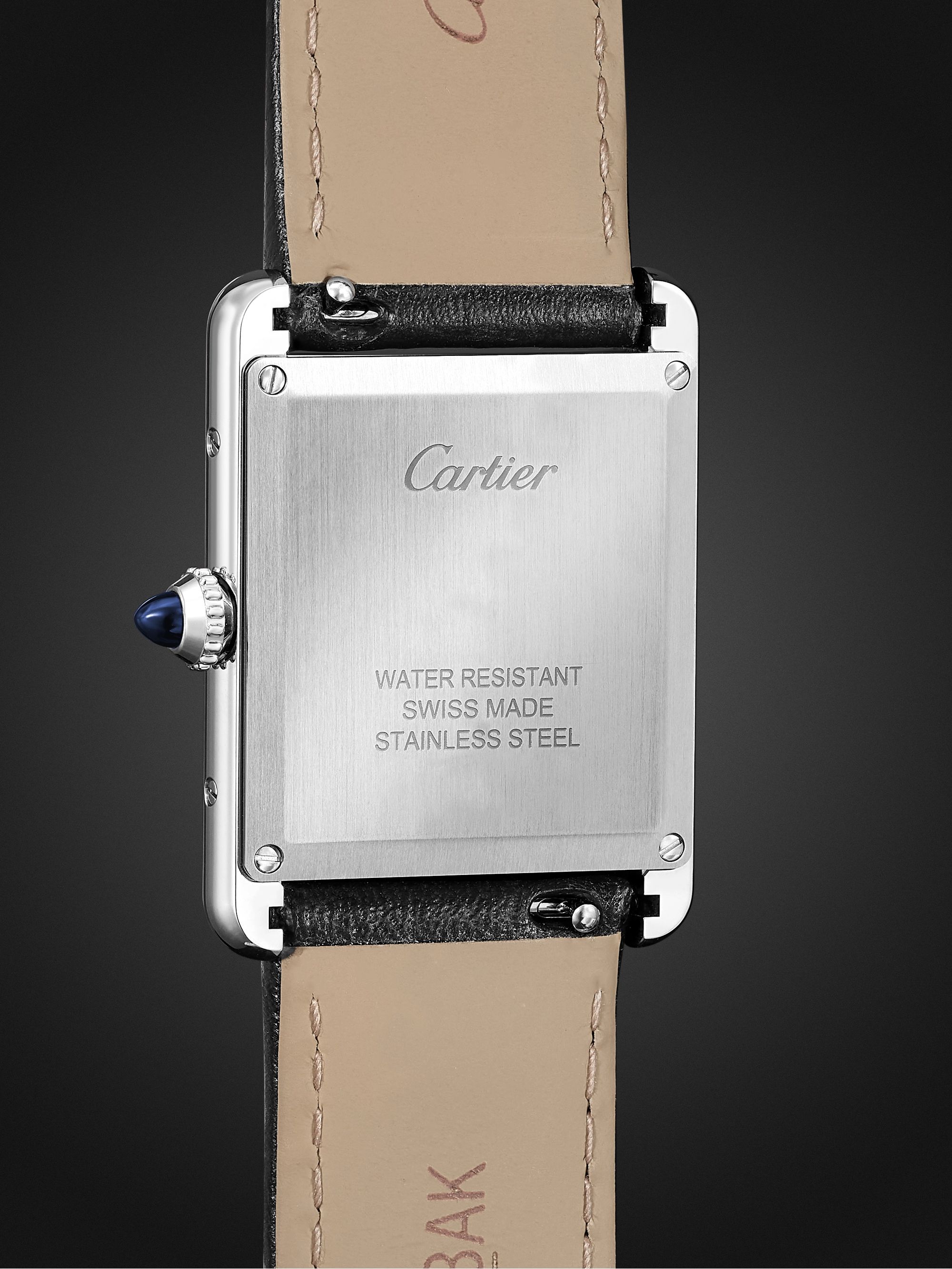 CARTIER Tank Must 33.7mm Stainless Steel and Leather Watch, Ref. No. WSTA0041