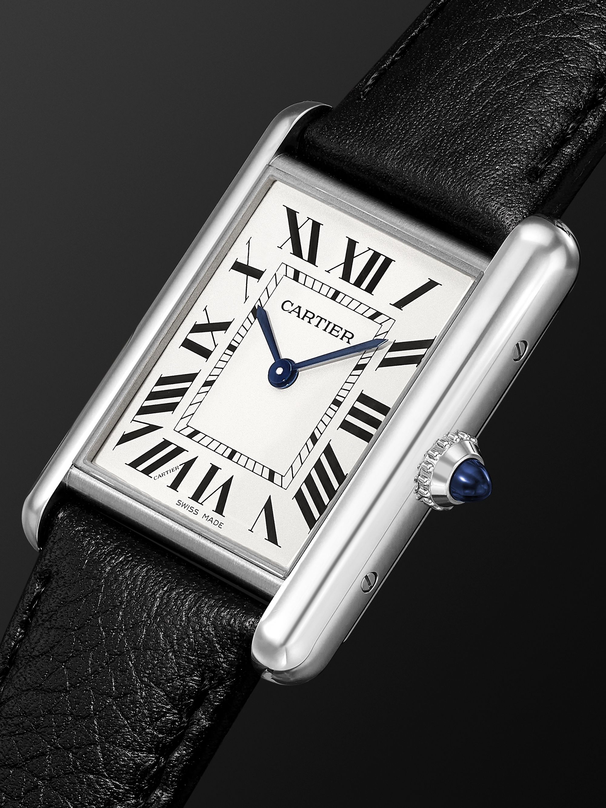 CARTIER Tank Must 33.7mm Stainless Steel and Leather Watch, Ref. No. WSTA0041