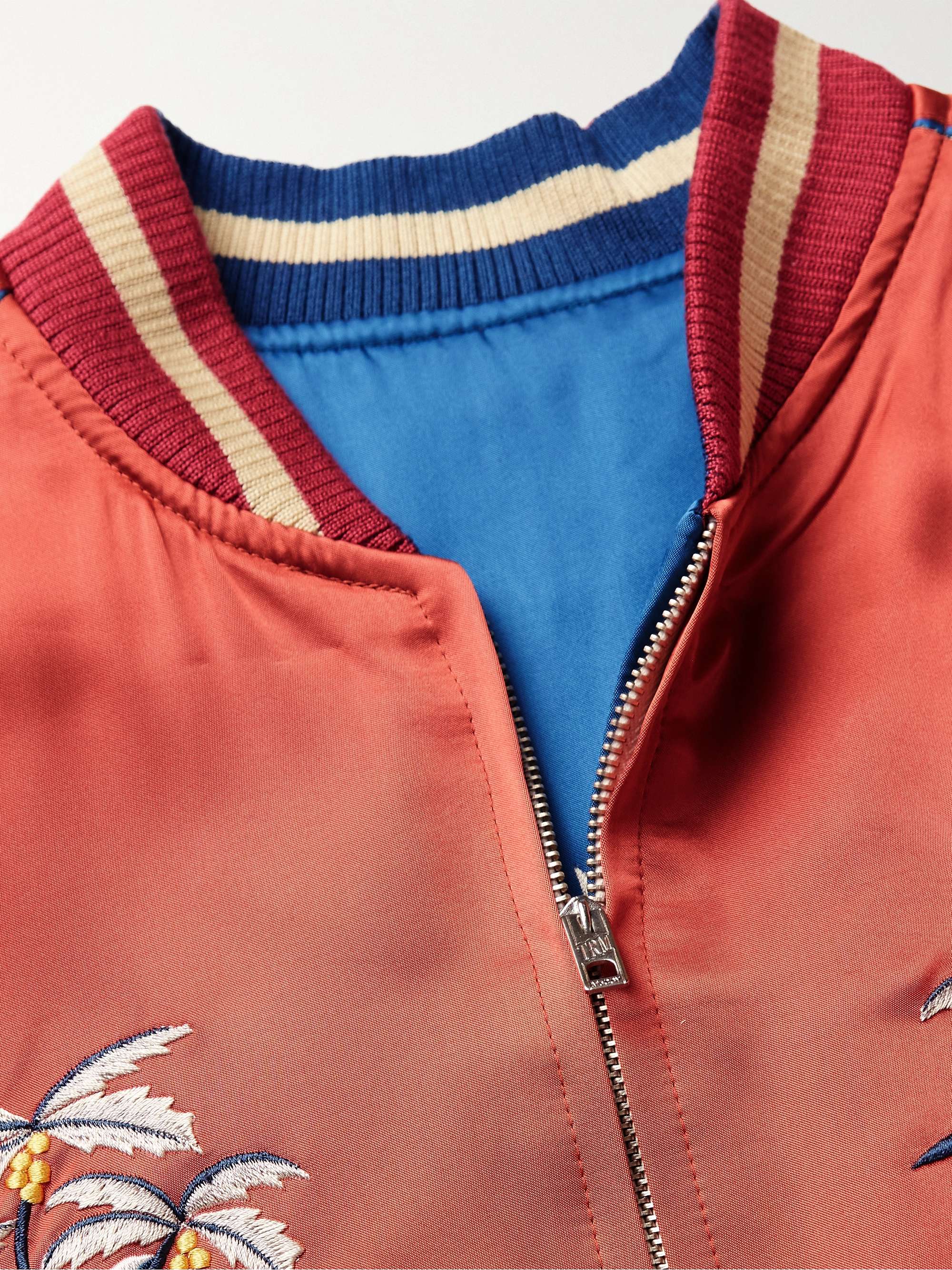 THE REAL MCCOY'S Suka Embroidered Colour-Block Satin Bomber Jacket