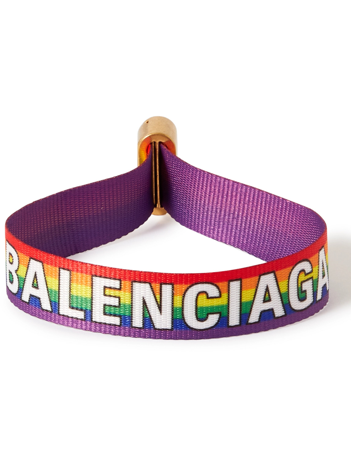 Shop Balenciaga Logo-print Webbing And Gold-tone Bracelet In Multi