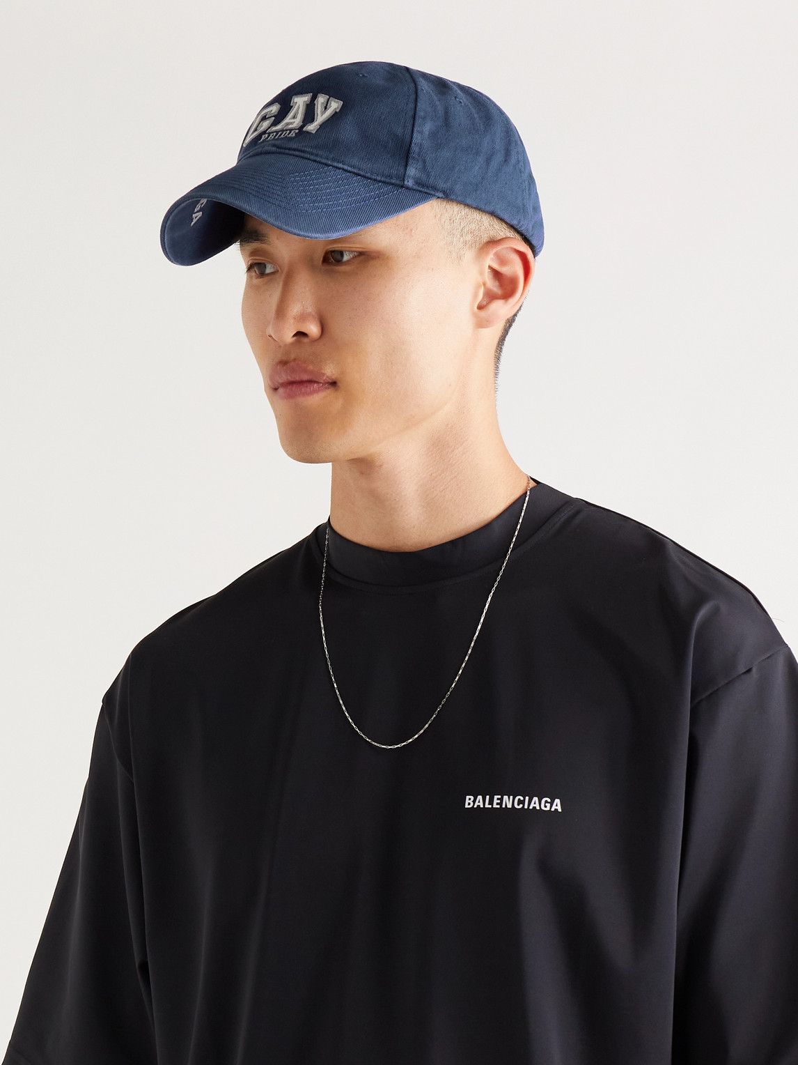 Shop Balenciaga Embroidered Cotton-twill Baseball Cap In Blue