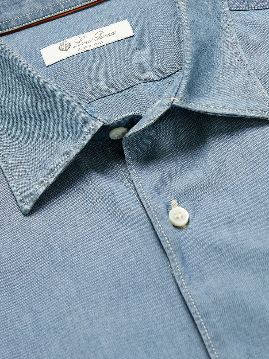 Shop Loro Piana Arthur Preston Cotton-chambray Shirt In Blue