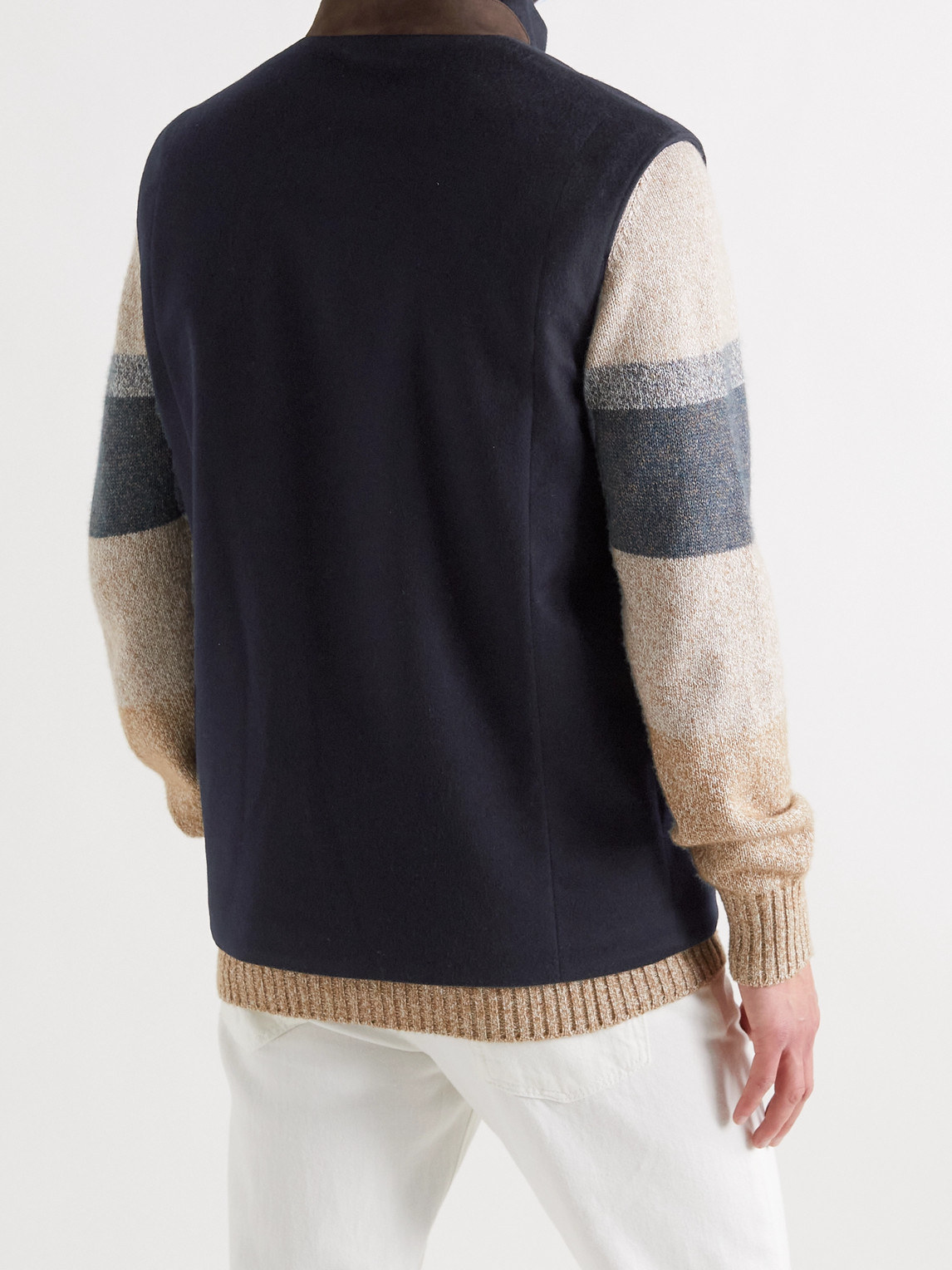 LORO PIANA SUEDE-TRIMMED BRUSHED-CASHMERE GILET