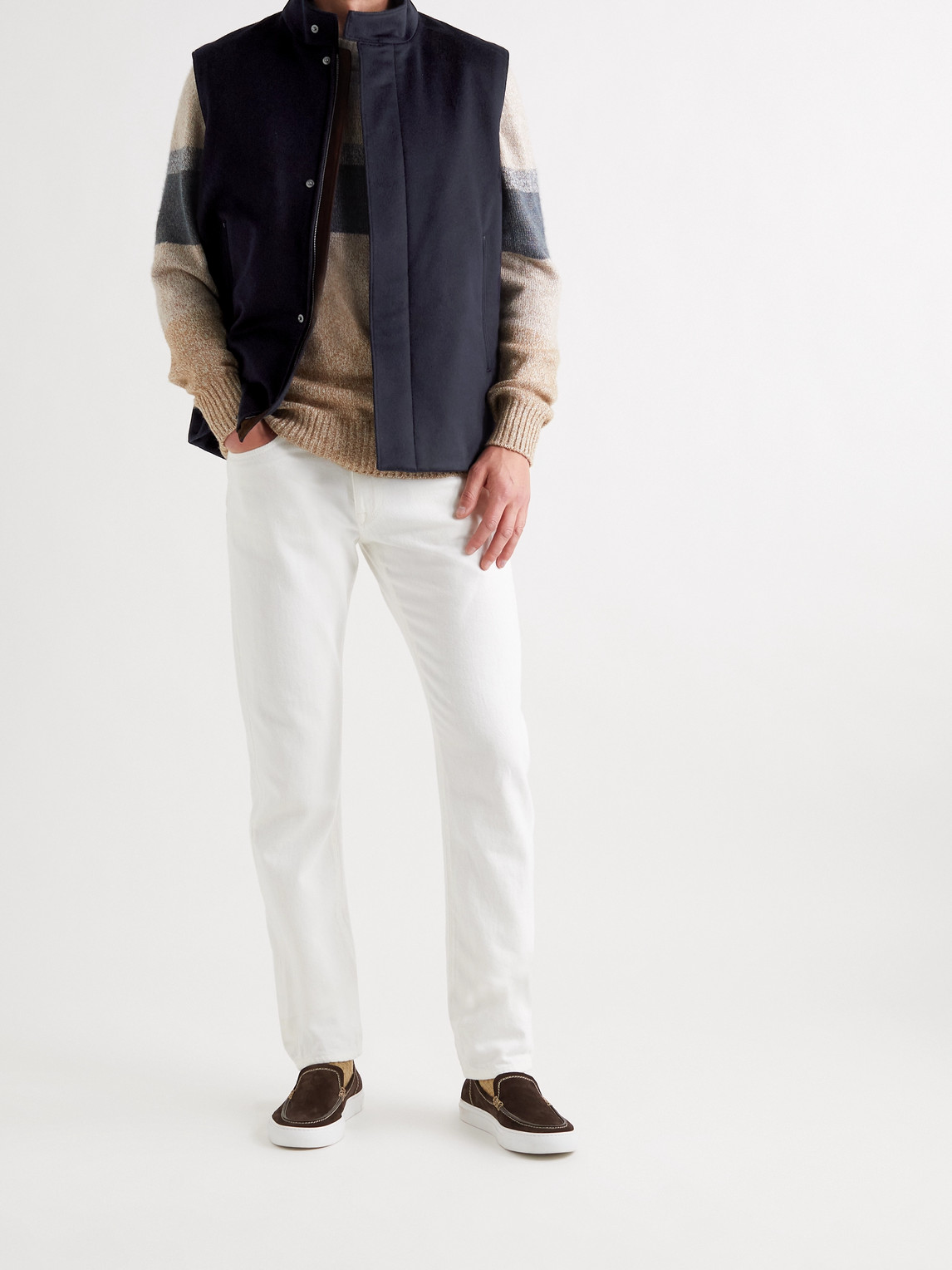 LORO PIANA SUEDE-TRIMMED BRUSHED-CASHMERE GILET