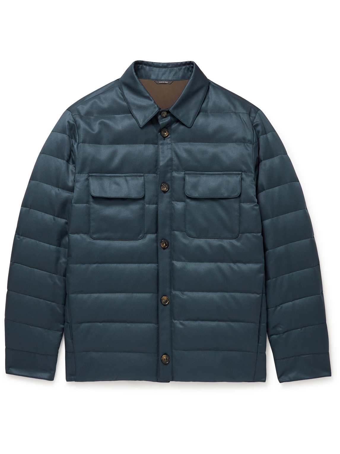Loro Piana Quilted Silk-twill Down Overshirt In Blue