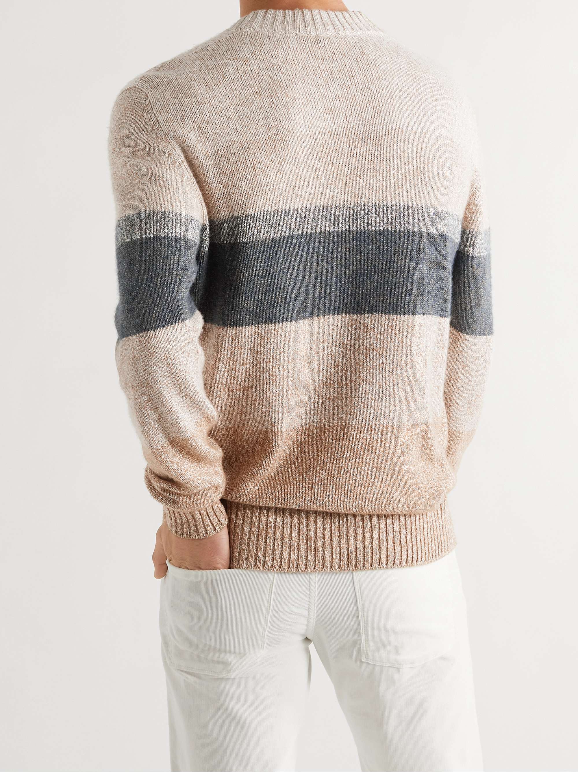 LORO PIANA Striped Silk, Camel and Cashmere-Blend Sweater