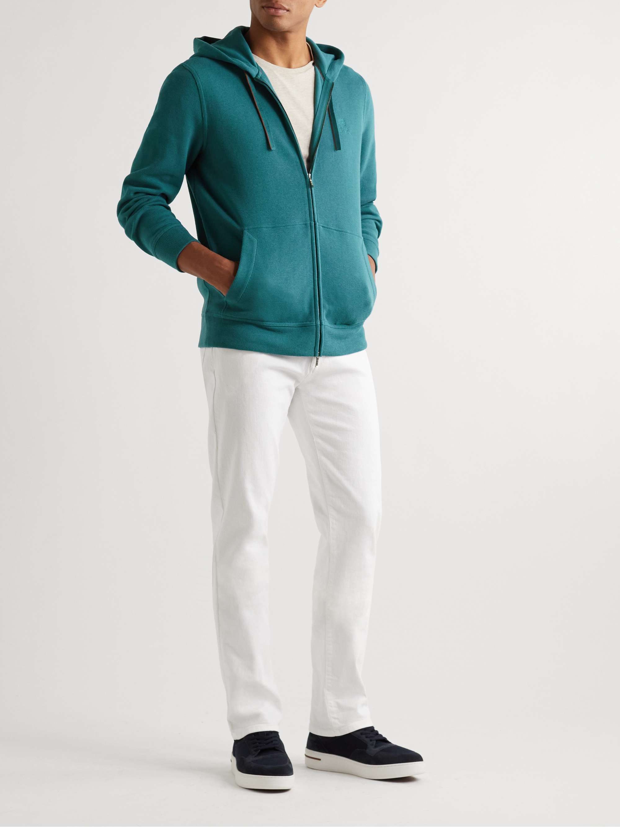 LORO PIANA Logo-Embroidered Cotton-Jersey Zip-Up Hoodie