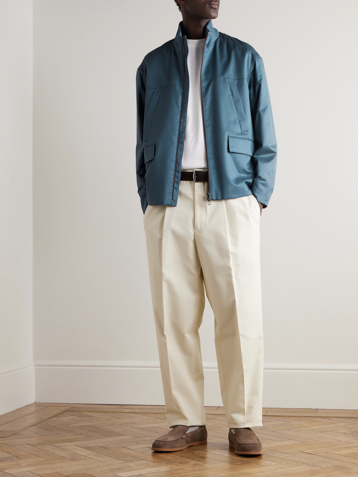 Shop Loro Piana Padded Silk-twill Bomber Jacket In Blue