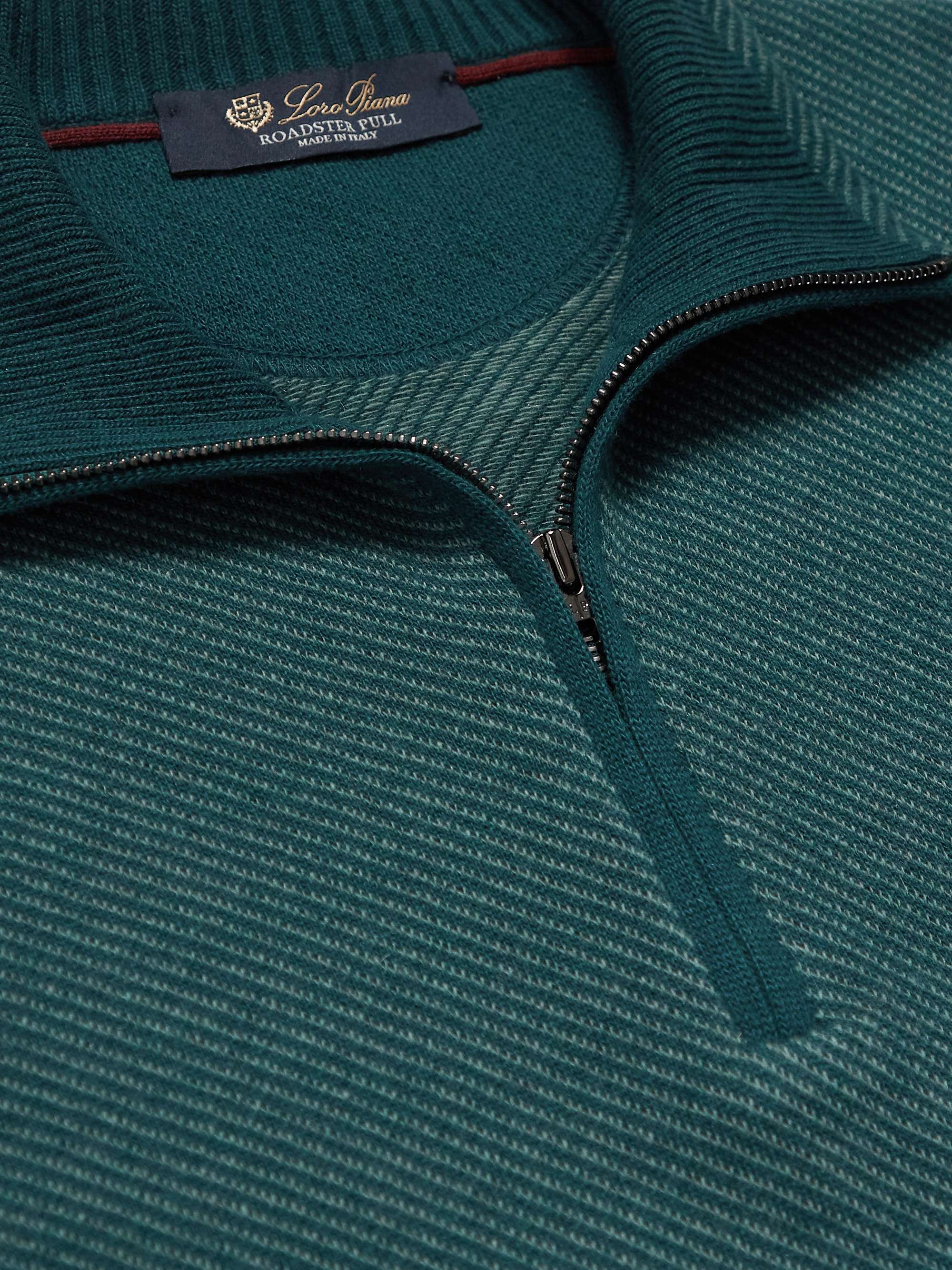 LORO PIANA Roadster Striped Cashmere Half-Zip Sweater