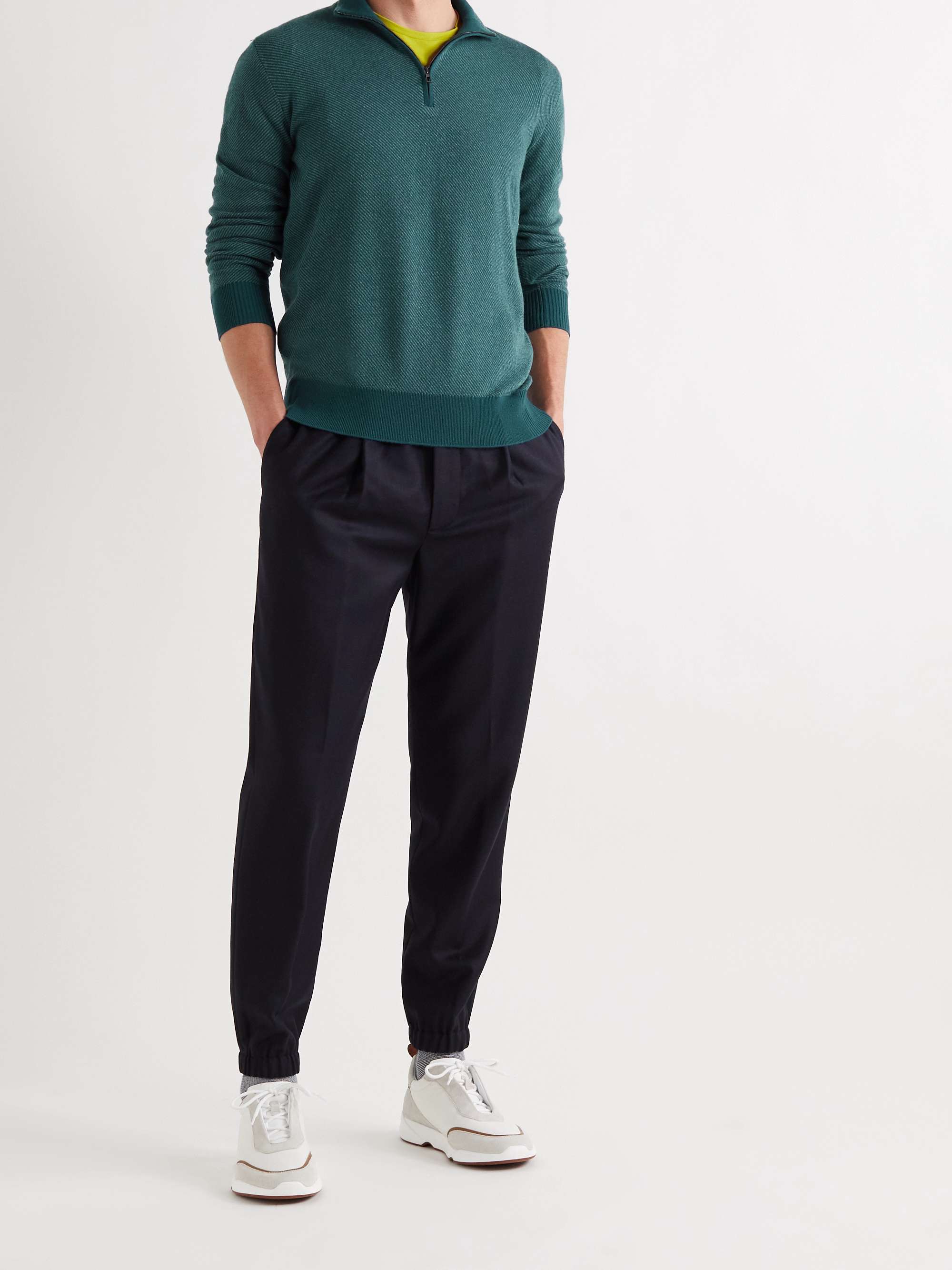 LORO PIANA Roadster Striped Cashmere Half-Zip Sweater
