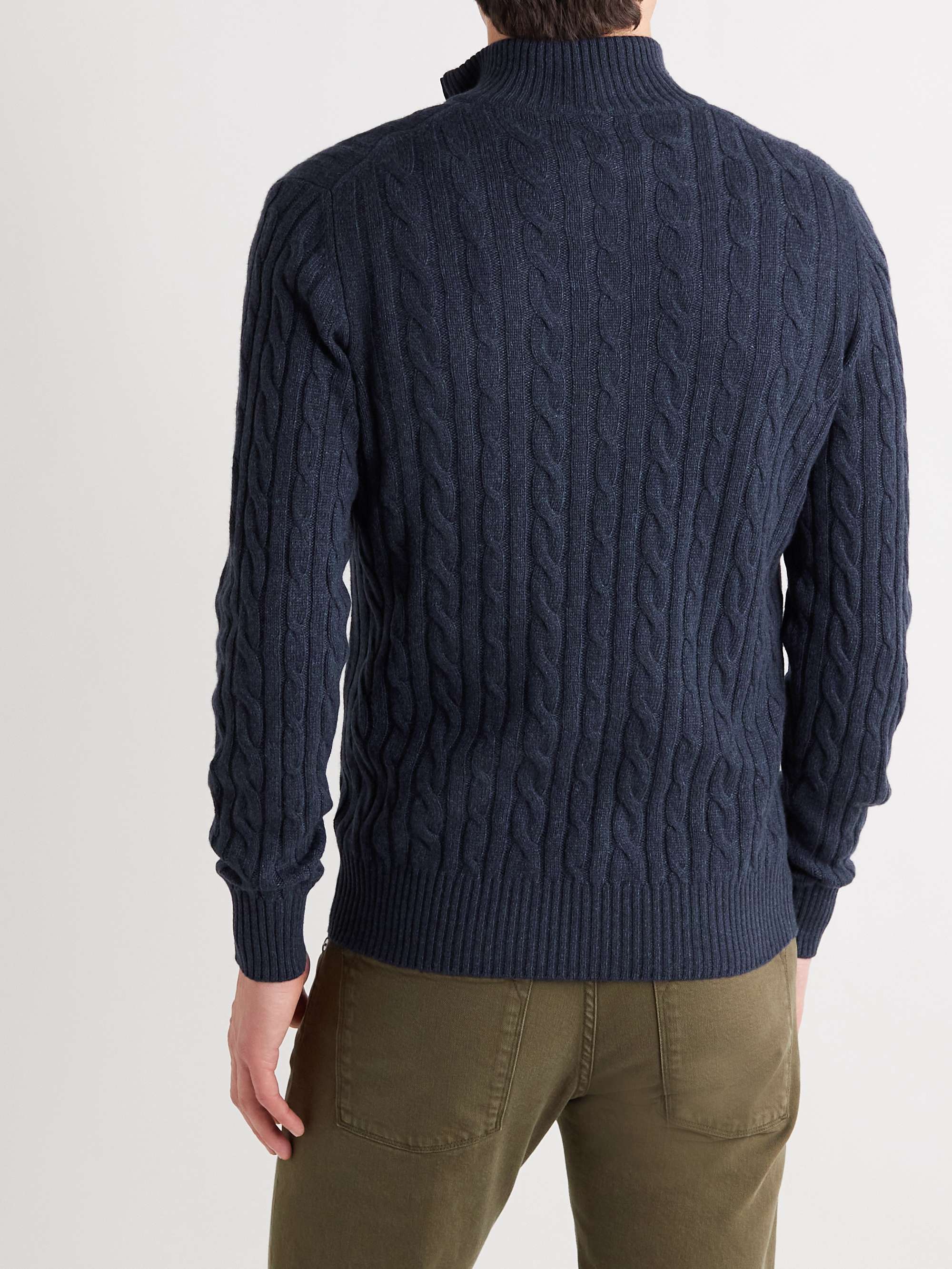 LORO PIANA Suede-Trimmed Cable-Knit Baby Cashmere Half-Zip Sweater