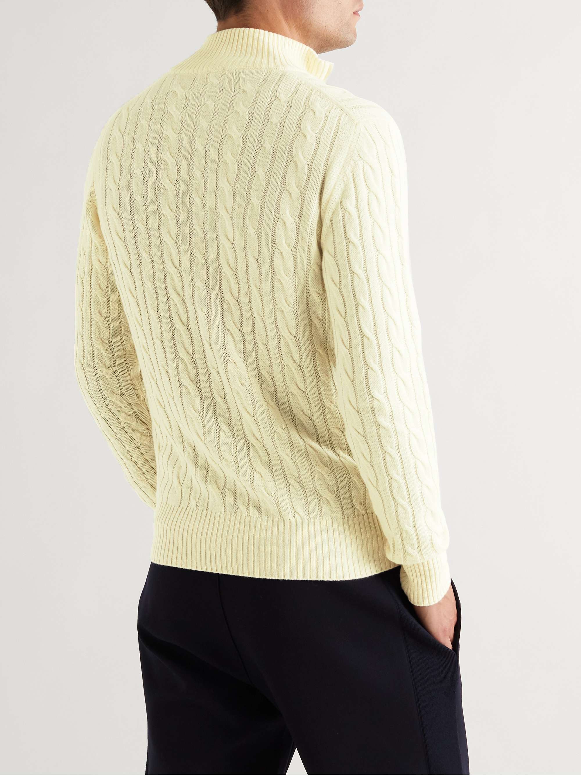 LORO PIANA Suede-Trimmed Cable-Knit Baby Cashmere Half-Zip Sweater
