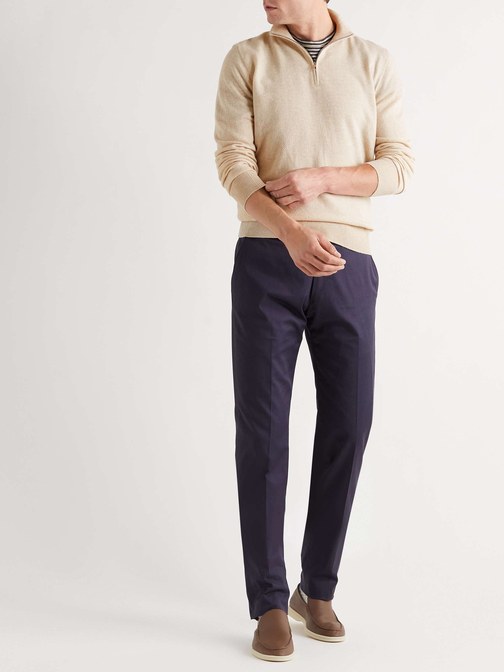 LORO PIANA Roadster Striped Cashmere Half-Zip Sweater