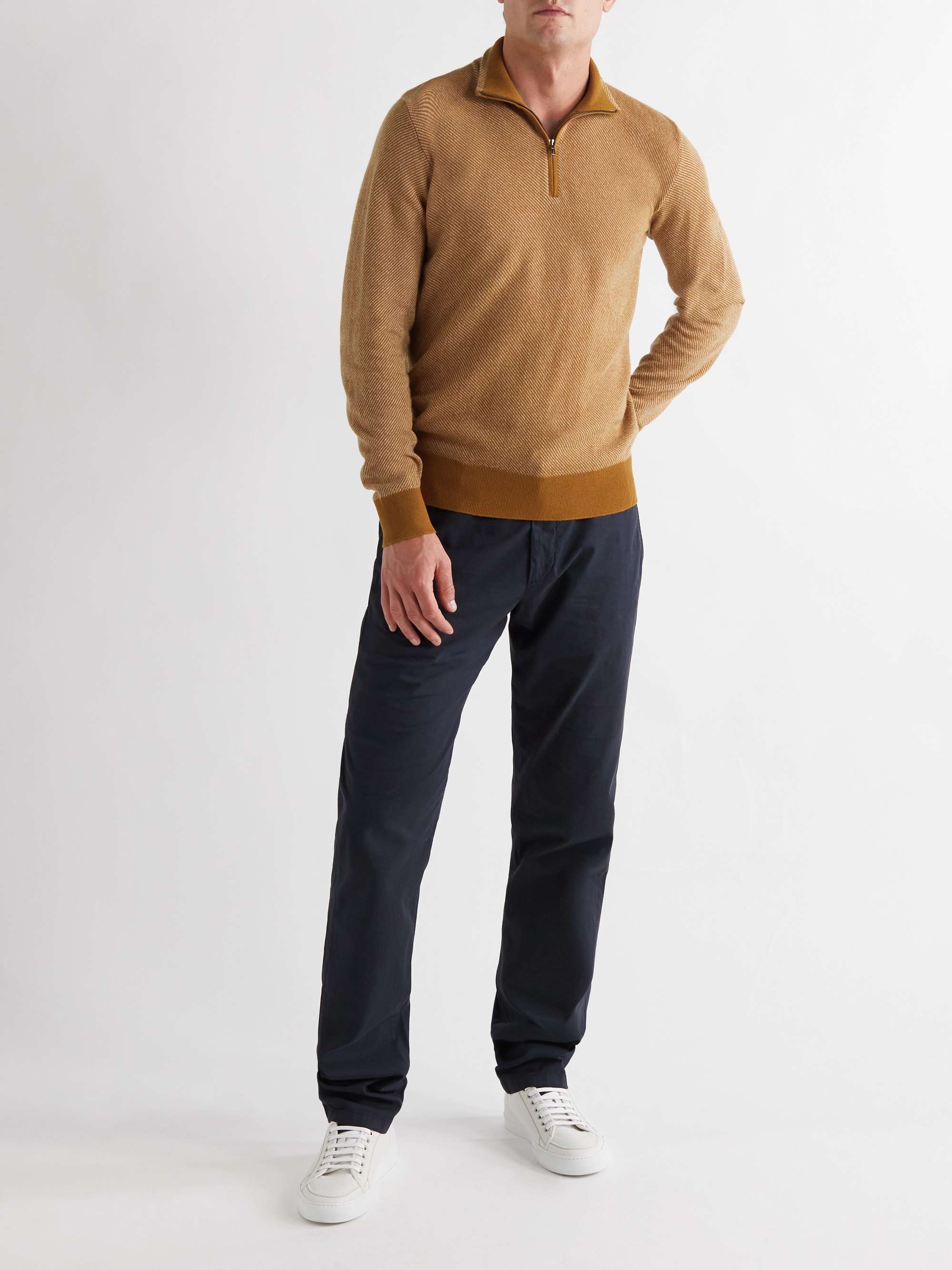 LORO PIANA Roadster Striped Cashmere Half-Zip Sweater