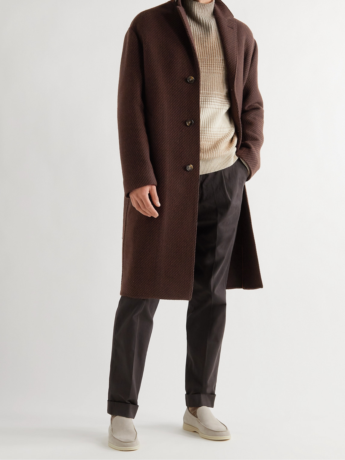 Shop Loro Piana Navette Textured-cashmere Coat In Brown