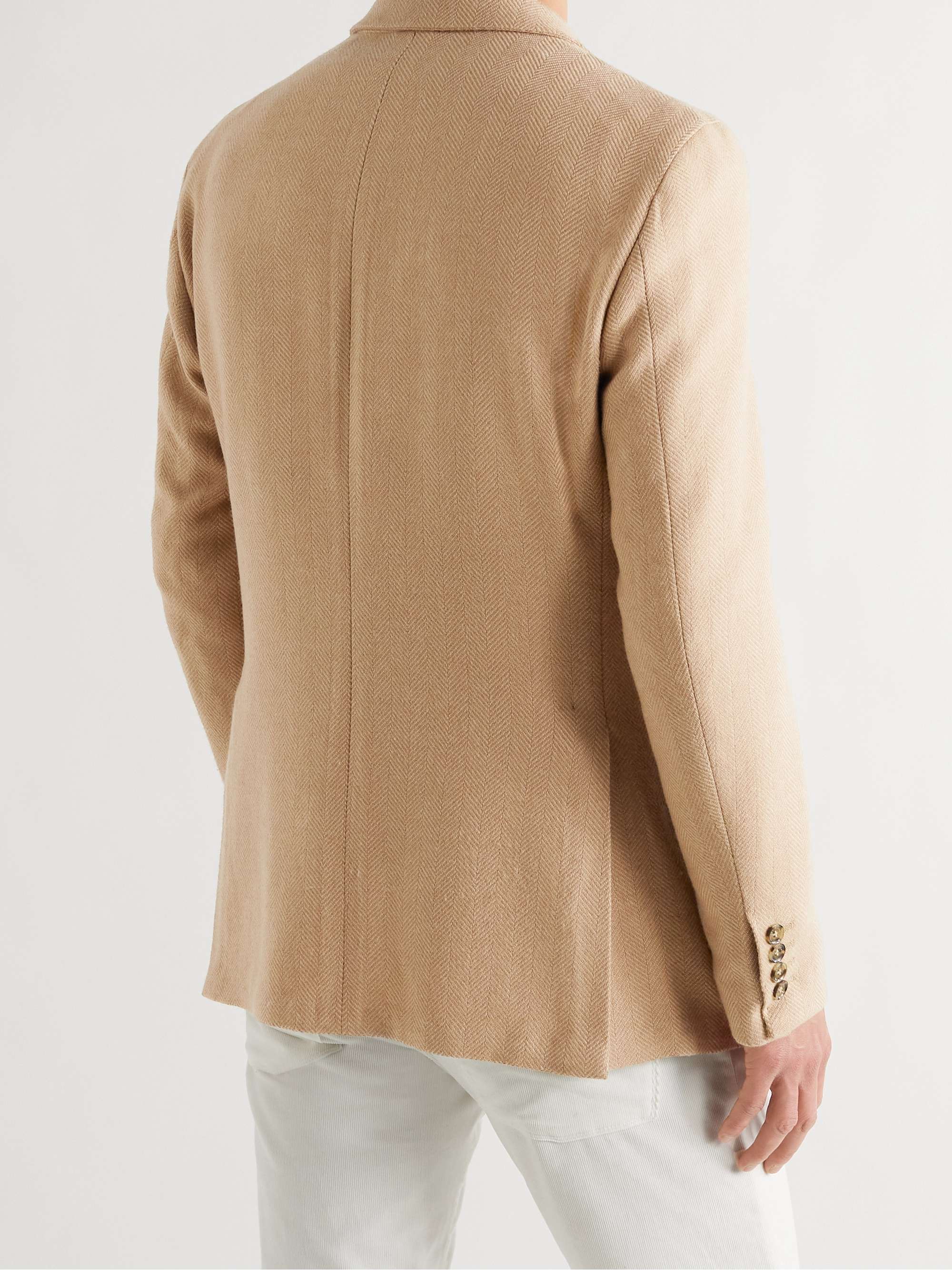 LORO PIANA Rain System Unstructured Herringbone Camel Hair Blazer